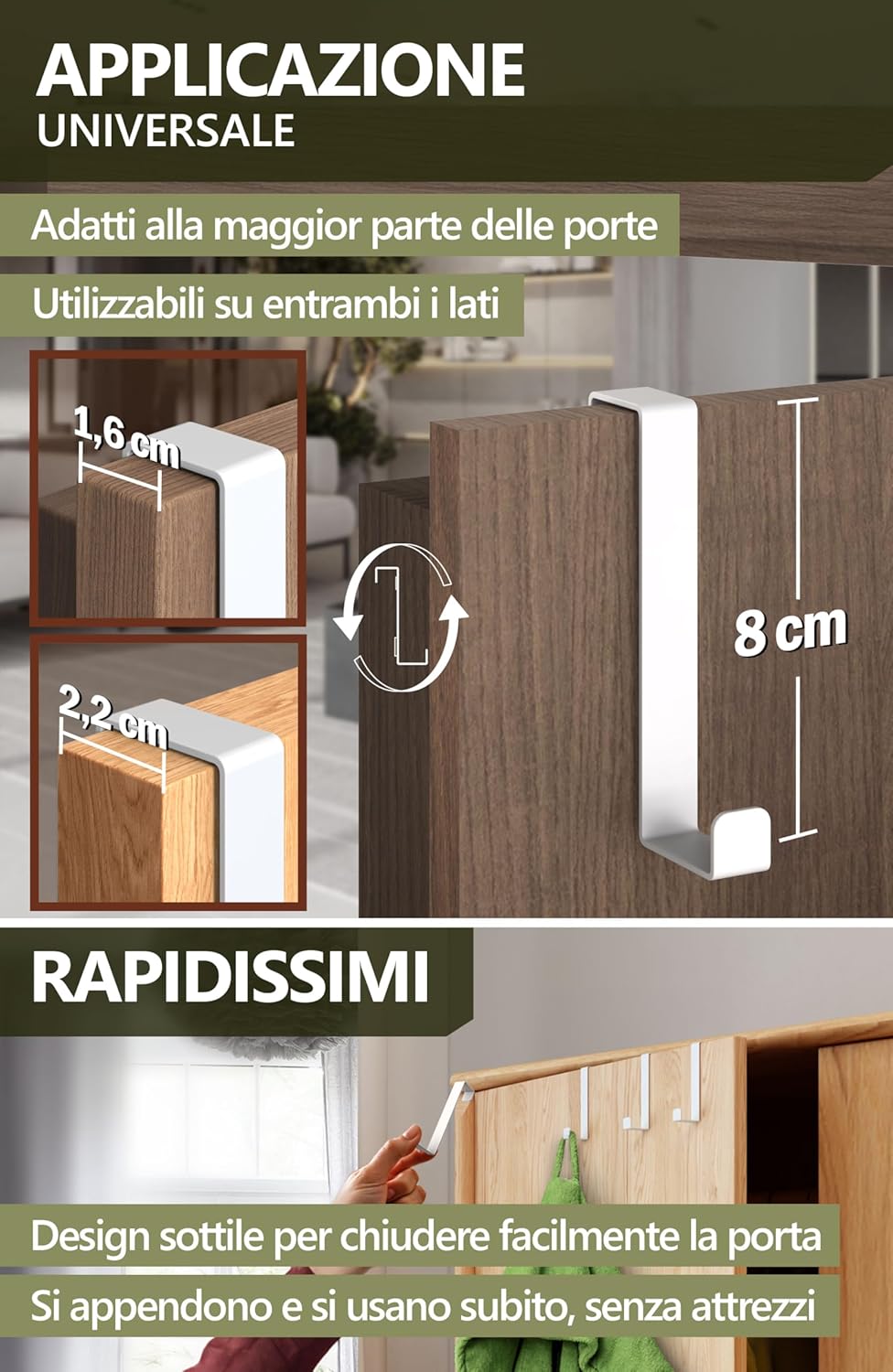 Thumbnail 3 de 4smile Appendiabiti da porta bianco, set da 4 con ganci in acciaio inox