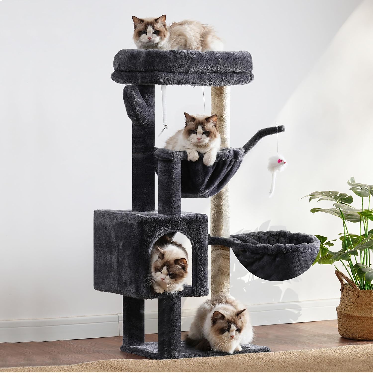 Thumbnail 4 de Heybly Cat Tree, 100 cm Tower Condo with Cat Scratching Post – Smoky Gray HCT006SG