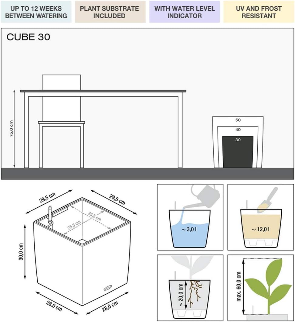 Detalle de LECHUZA CUBE Premium 30 rosso scarlatto lucido 16467 – vaso auto-irrigante elegante e funzionale