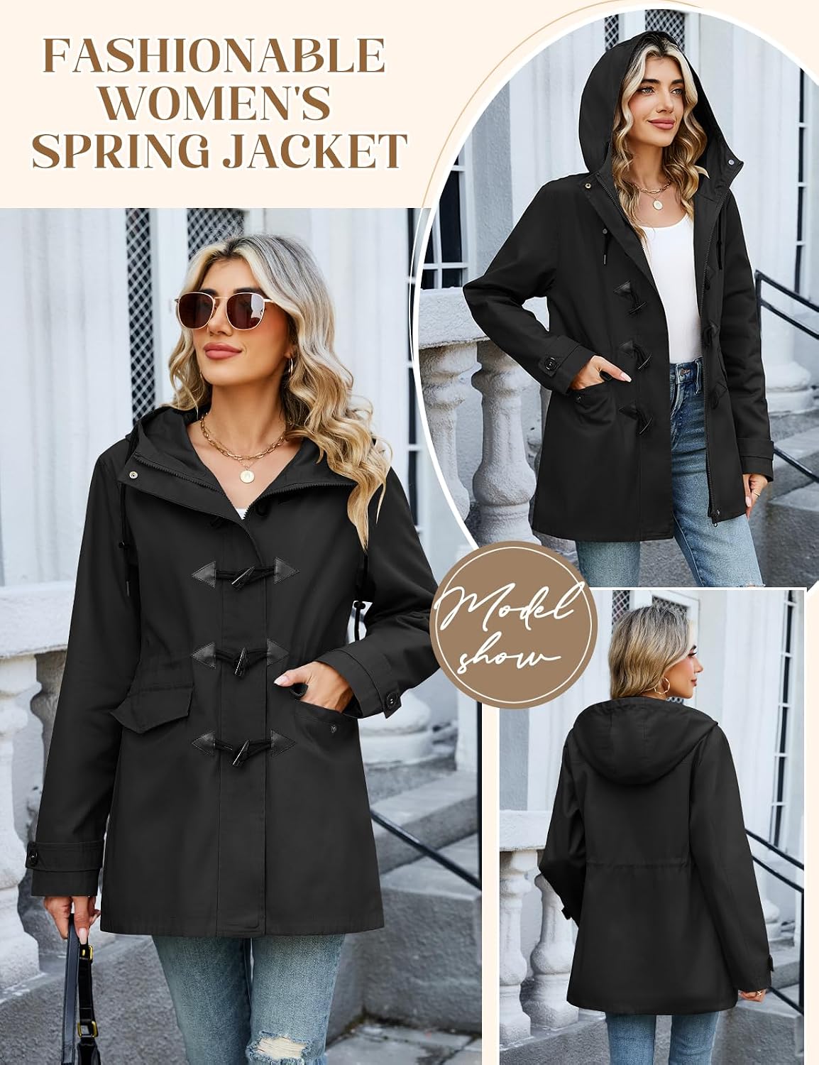 Detalle de Yuson Women’s Lightweight Transition Jacket – Cotton Twill with Drawstring Waist