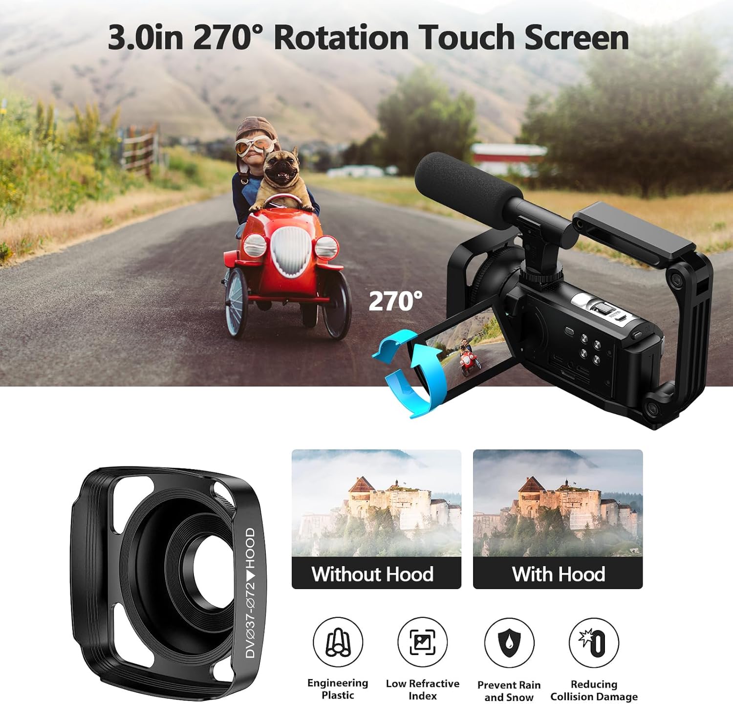 Thumbnail 4 de Videokamera Camcorder 5K mit 56MP, 3-Zoll-Touchscreen, IR-Nachtsicht & WiFi (Vlogging-Set)
