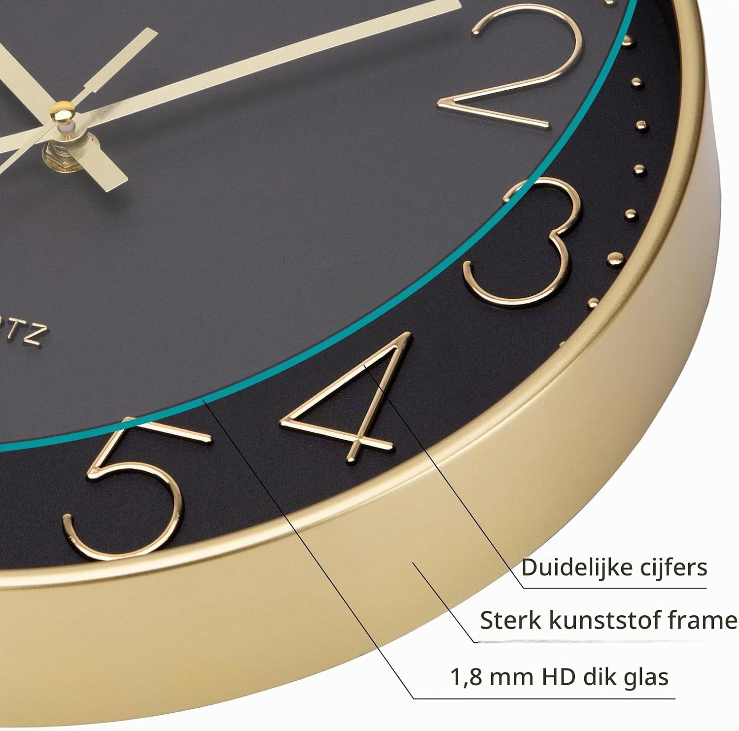 Thumbnail 3 de ACCSHINE Pendules murales wandklok 30 cm, stil kwartsuurwerk, zwart-goud