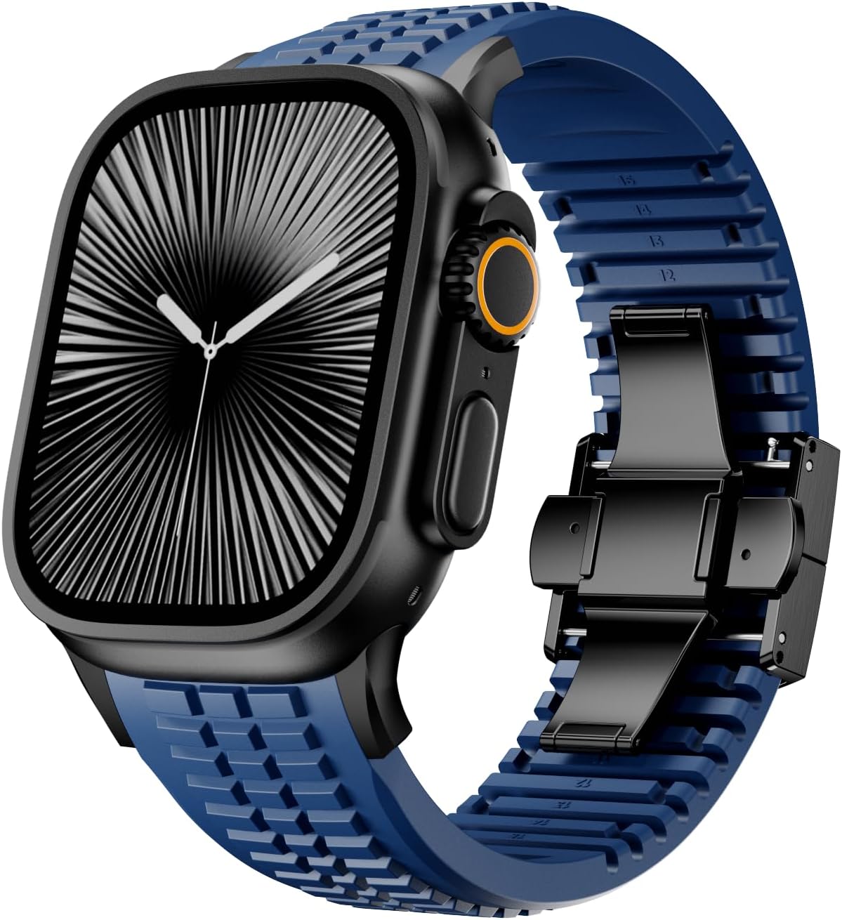 Detalle de VKEOO Modern Silicone Watch Band for iWatch Ultra 2 / Ultra & Series 7–10 (44–49mm) – Rugged Sport Strap with Folding Buckle
