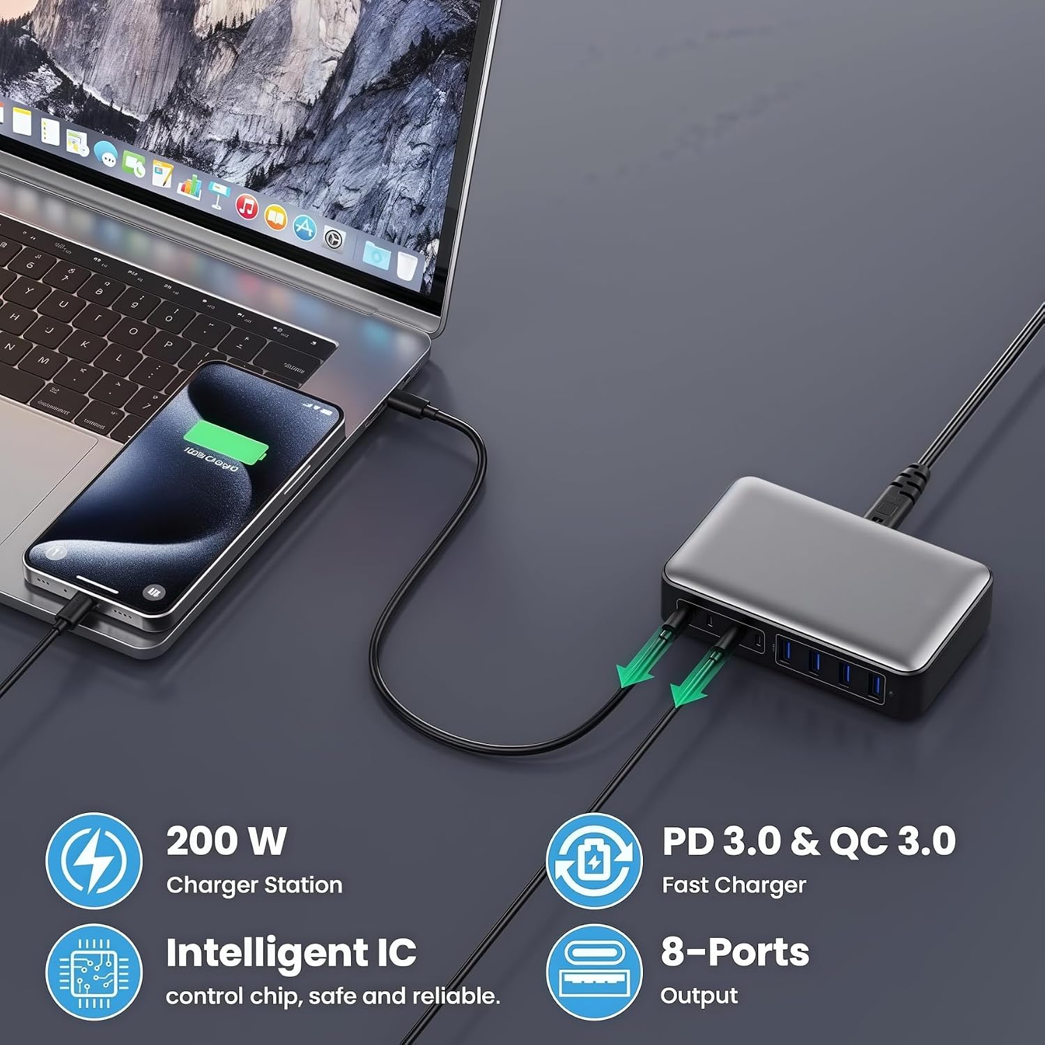 Thumbnail 2 de Cargador USB C GAN Fast Charger 200W 8 puertos