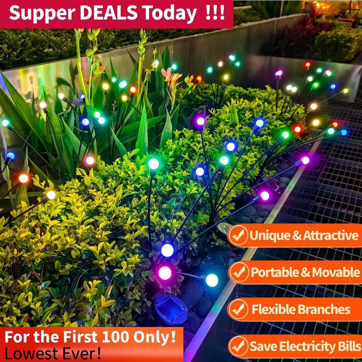 Detalle 2 de SIOTMERA SQD T4 Solar Firefly Garden Lights, 8 Count, 8 Changing Colours