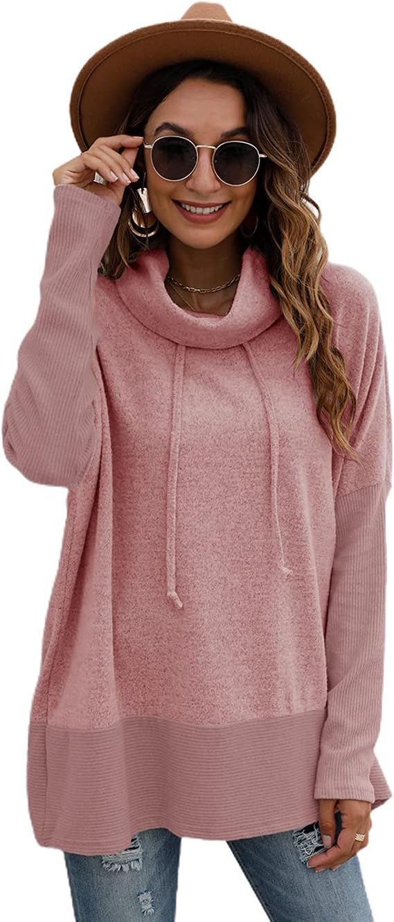 Detalle de Famulily Oversized Hoodie Women — Cowl Neck Drawstring Sweatshirt in Blue (Size L-XL)