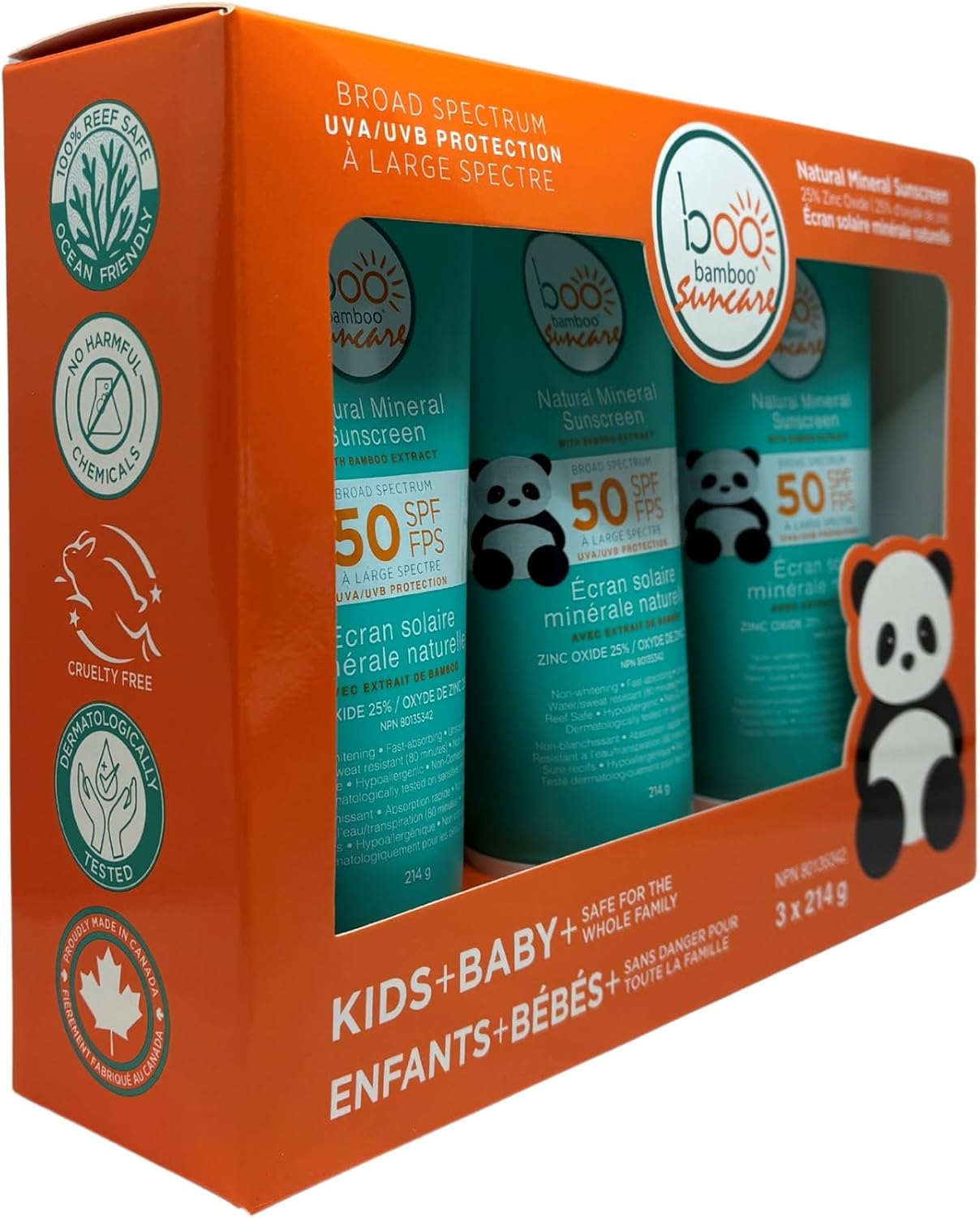 Detalle 2 de Boo Bamboo SPF 50 Mineral Sunscreen, 25% Zinc Oxide, 214 g, 3-Pack