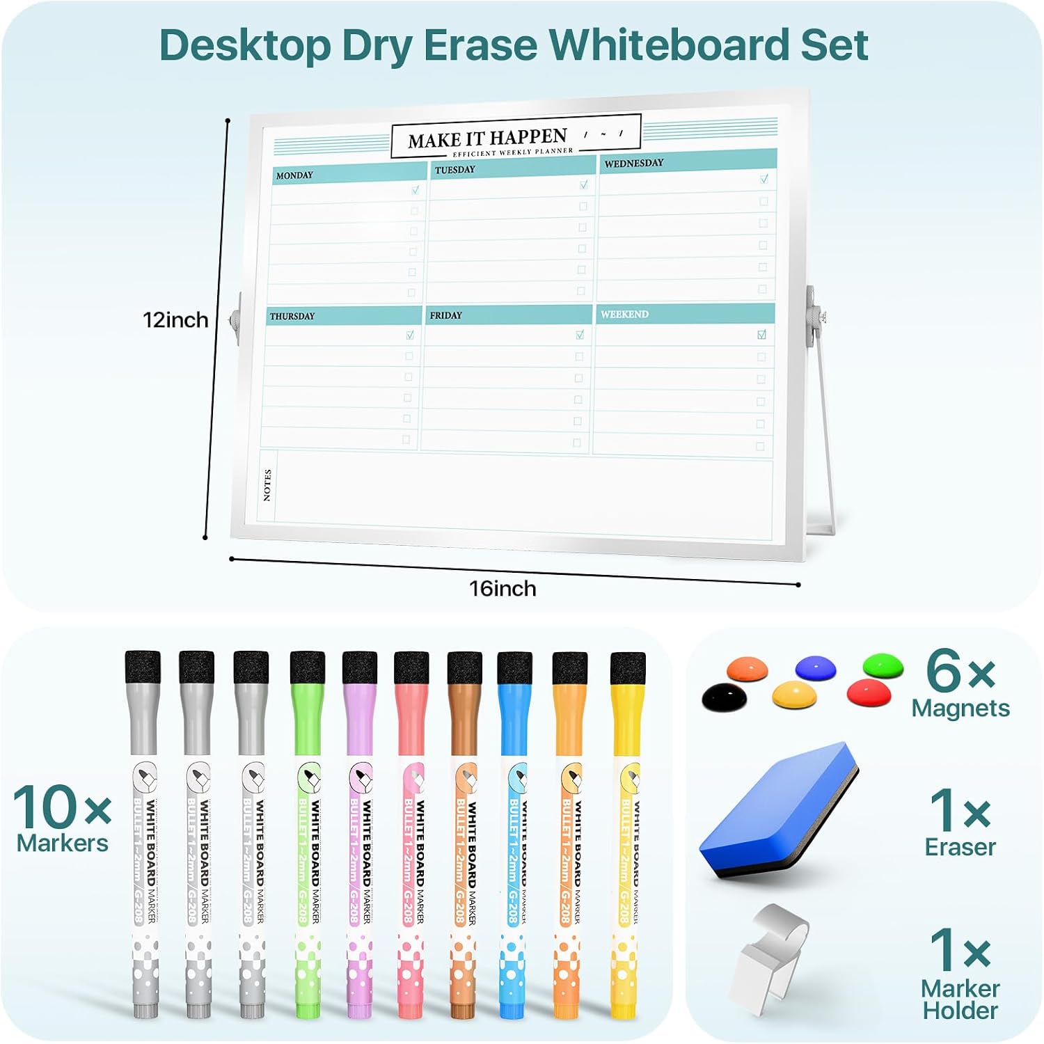 Detalle de Marsrock Whiteboard mit Ständer – beidseitiger Wochenplaner 30 x 40 cm