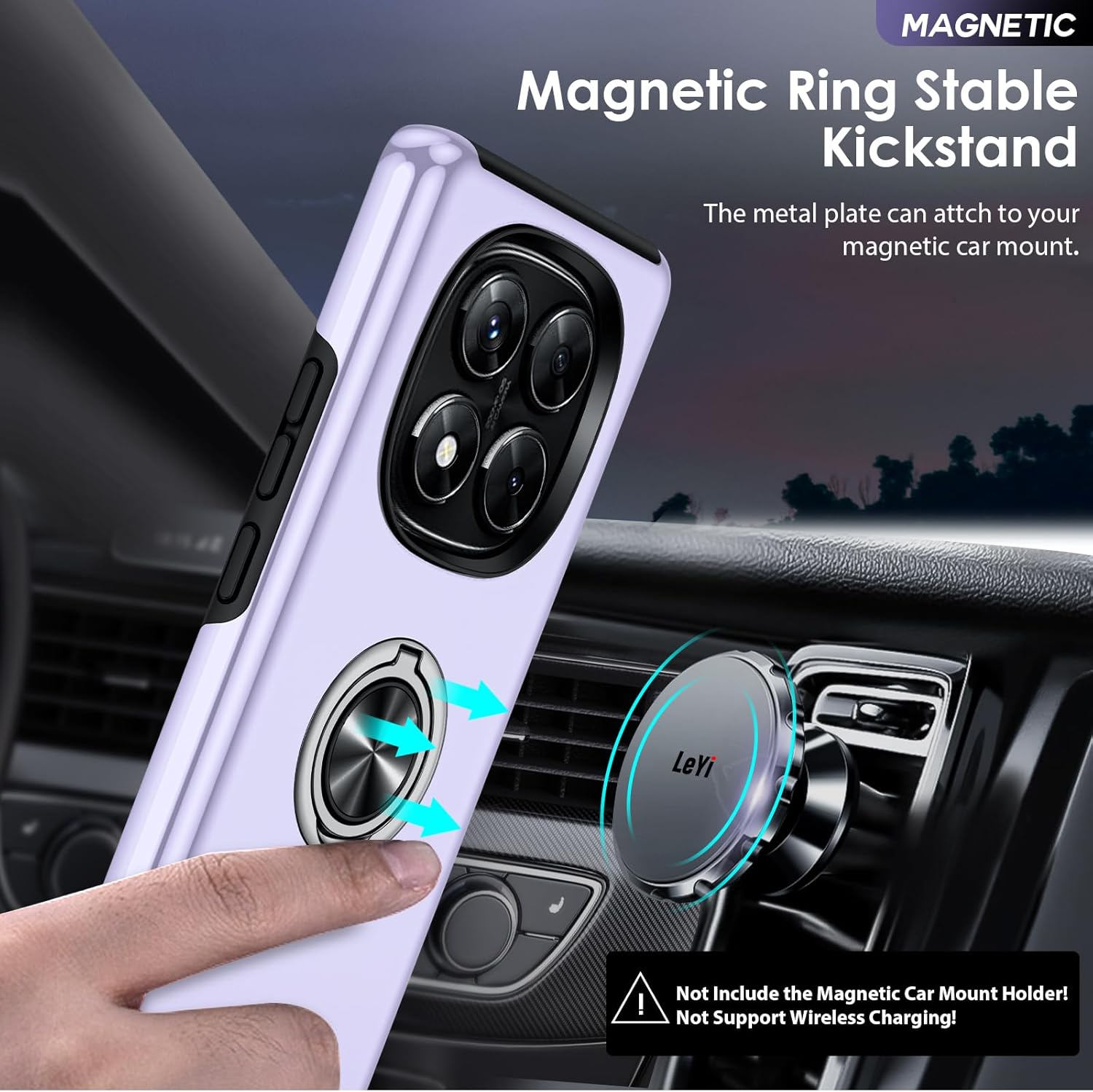 Detalle de Coque LeYi pour Xiaomi Redmi Note 14 Pro 5G/4G et Note 14 Pro Plus 5G – TPU/PC, anneau invisible, protection antichoc, mauve