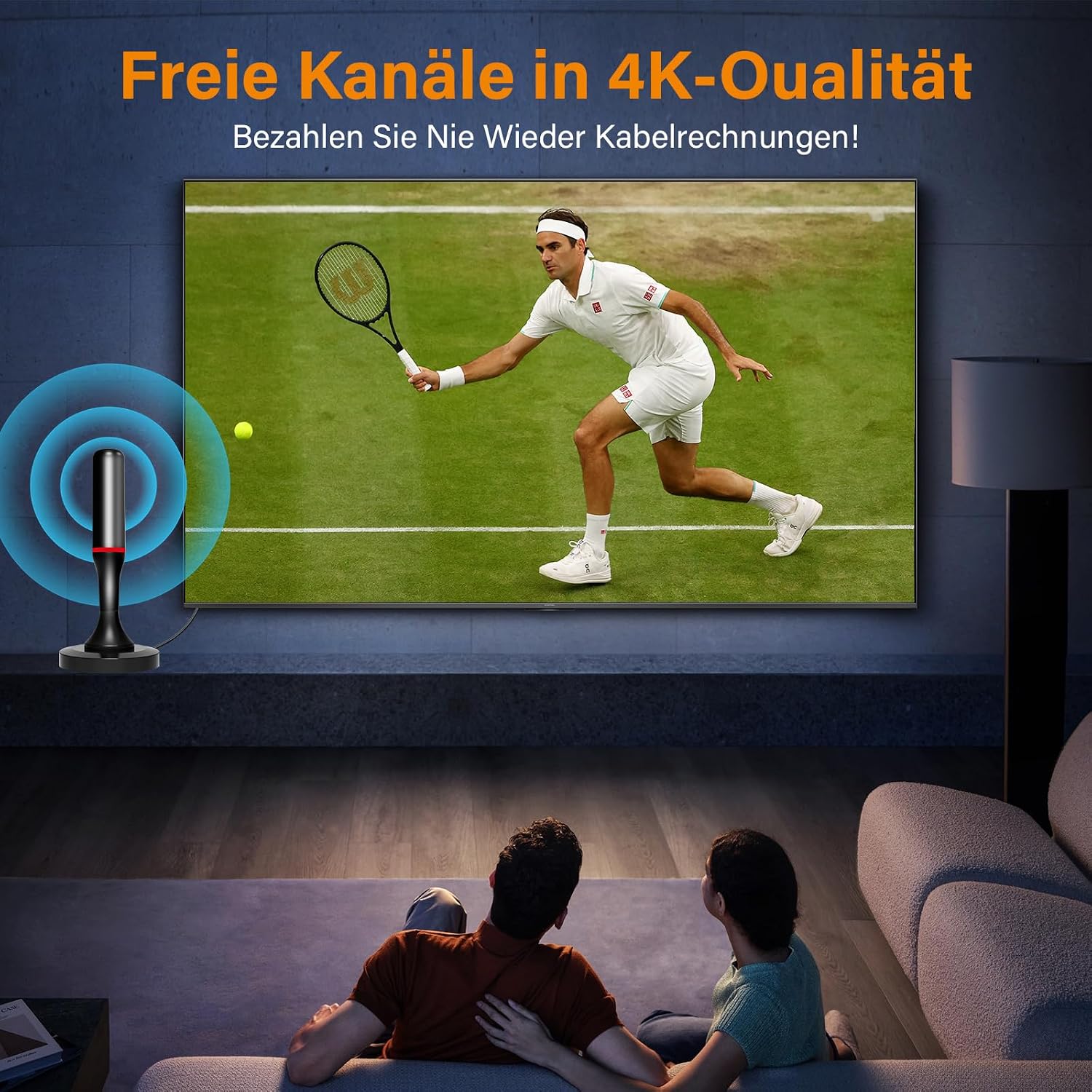 Detalle 2 de DVB-T/DVB-T2 Zimmerantenne mit Verstärker für Innen – 360° HD-Empfang, 3 m Kabel