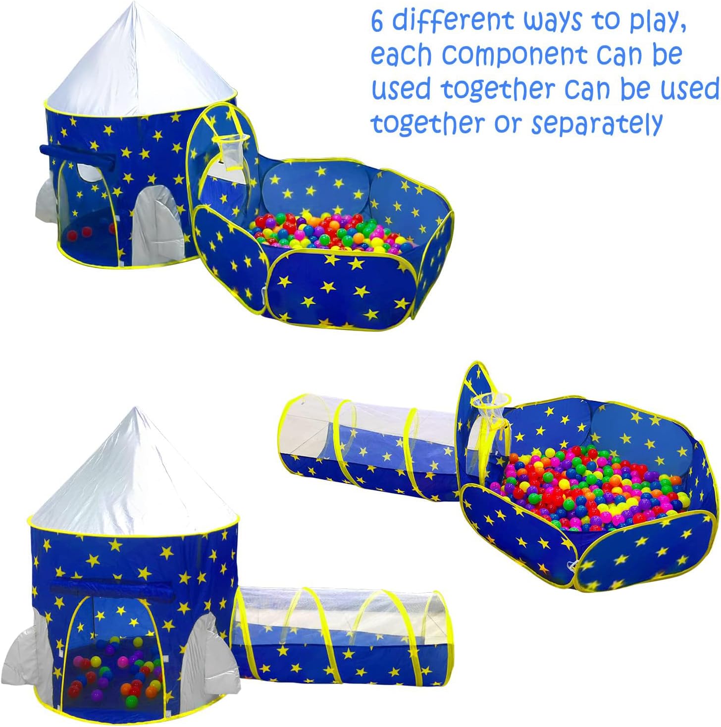Thumbnail 5 de PigPigPen 3pc Kids Play Tent Set with Ball Pit and Crawl Tunnel (Space Theme)