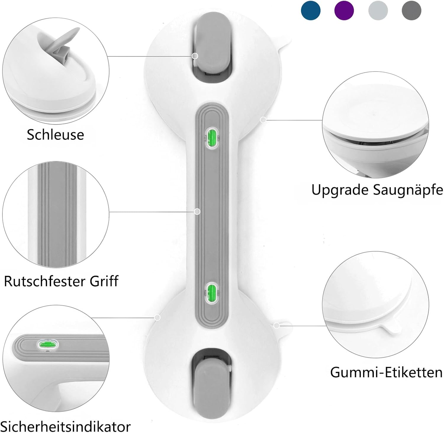 Thumbnail 1 de Newthinking Haltegriff mit Saugnapf – 30 cm, 2 Stücke für Dusche und Bad