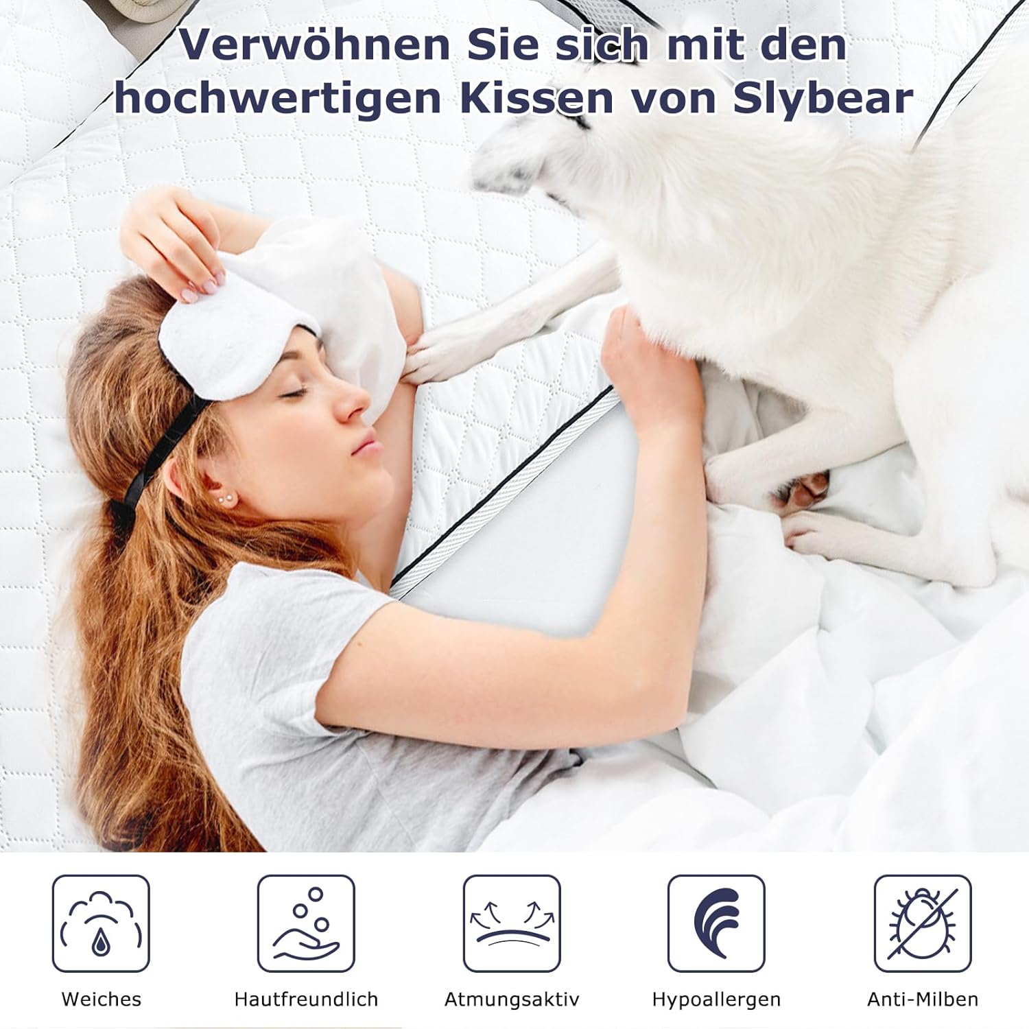 Thumbnail 1 de Slybear Kopfkissen 40x80 cm 2er-Set – orthopädisches Seitenschläferkissen, waschbar und für Allergiker