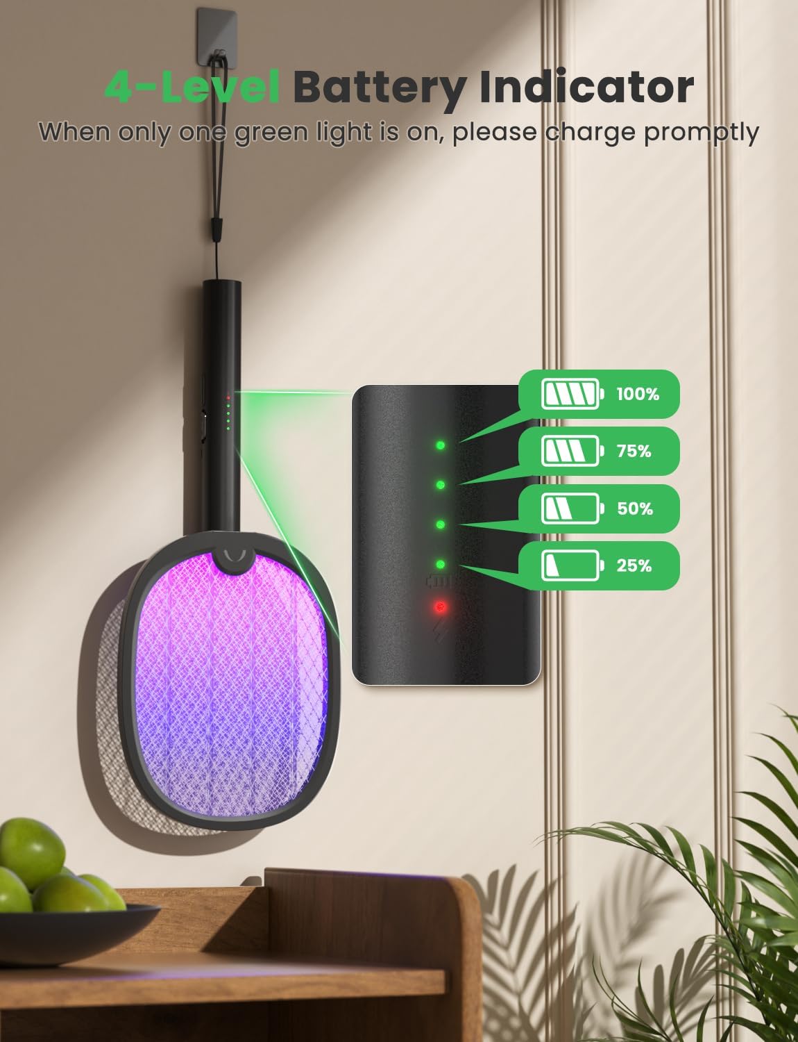 Detalle de YISSVIC Electric Fly Swatter 4000V, 1800mAh 🪰