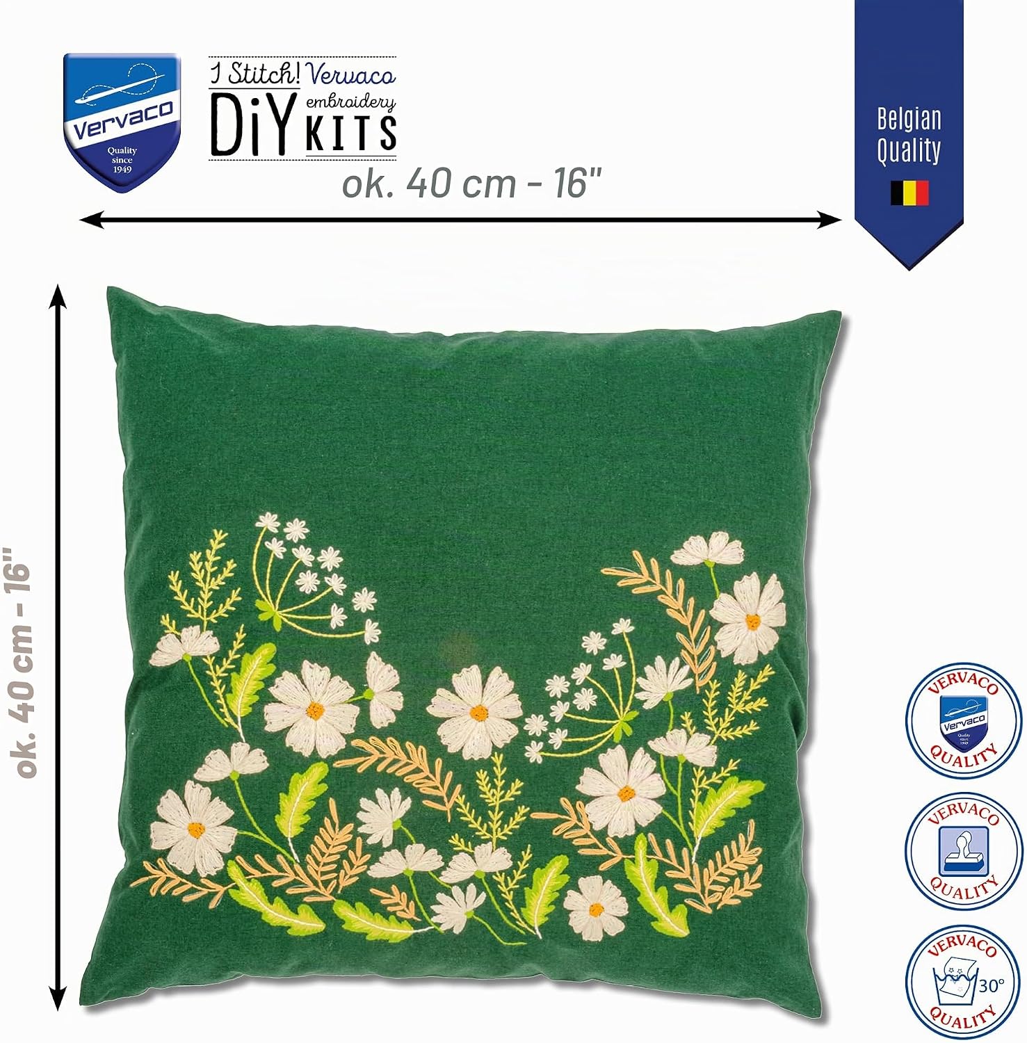 Detalle 2 de Vervaco zestaw do haftowania poszewki 40 × 40 cm, kwiatowy wzór i zamek