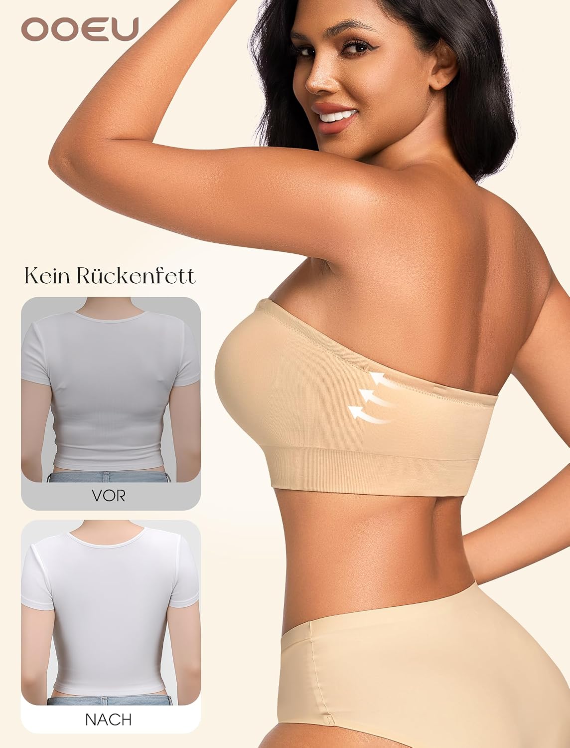 Detalle 2 de OOEU Trägerloser BH Damen without Bügel – Push-Up Bandeau, Nahtlos, Abnehmbaren Trägern