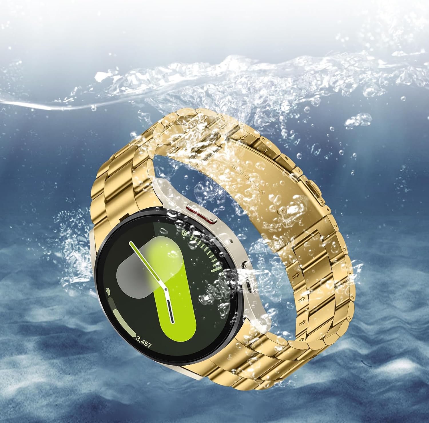 Detalle de Suphart No-Gap Stainless Steel Metal Band for Samsung Galaxy Watch 7/6/5/4 (Gold, 44mm/40mm/47mm/43mm/45mm)