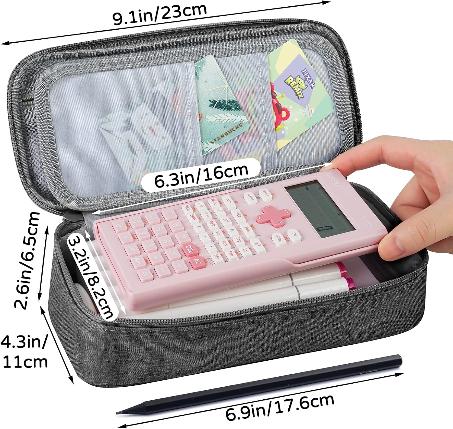 Thumbnail 4 de WEMATE Large Canvas Pencil Case (Grey) with Zipper and 5 Compartments