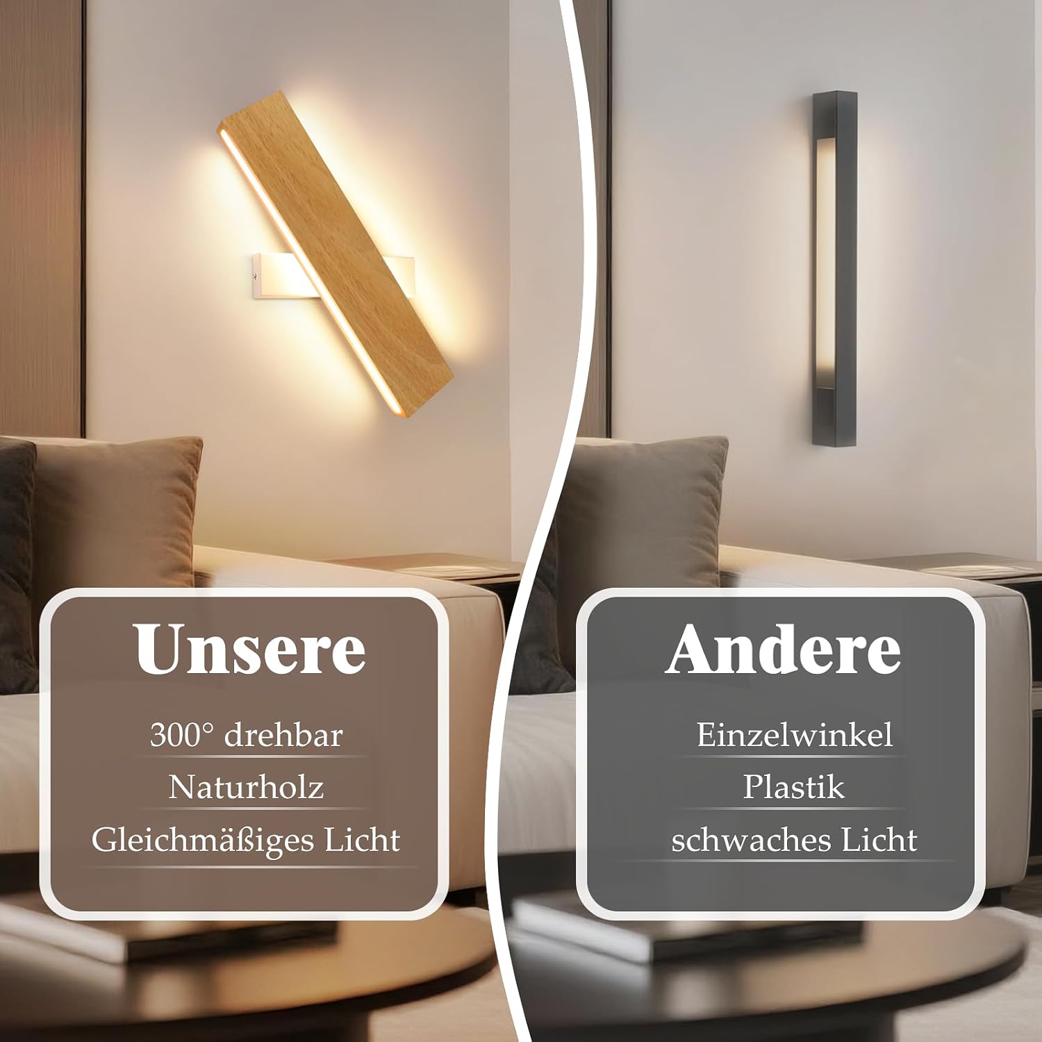 Detalle 2 de ZMH Wandleuchte 32 cm 11 W Holz-Design