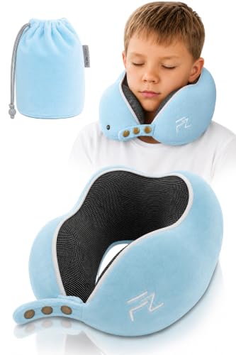 Detalle de FLOWZOOM Coussin de voyage enfant réglable en mousse à mémoire, bleu, taille M