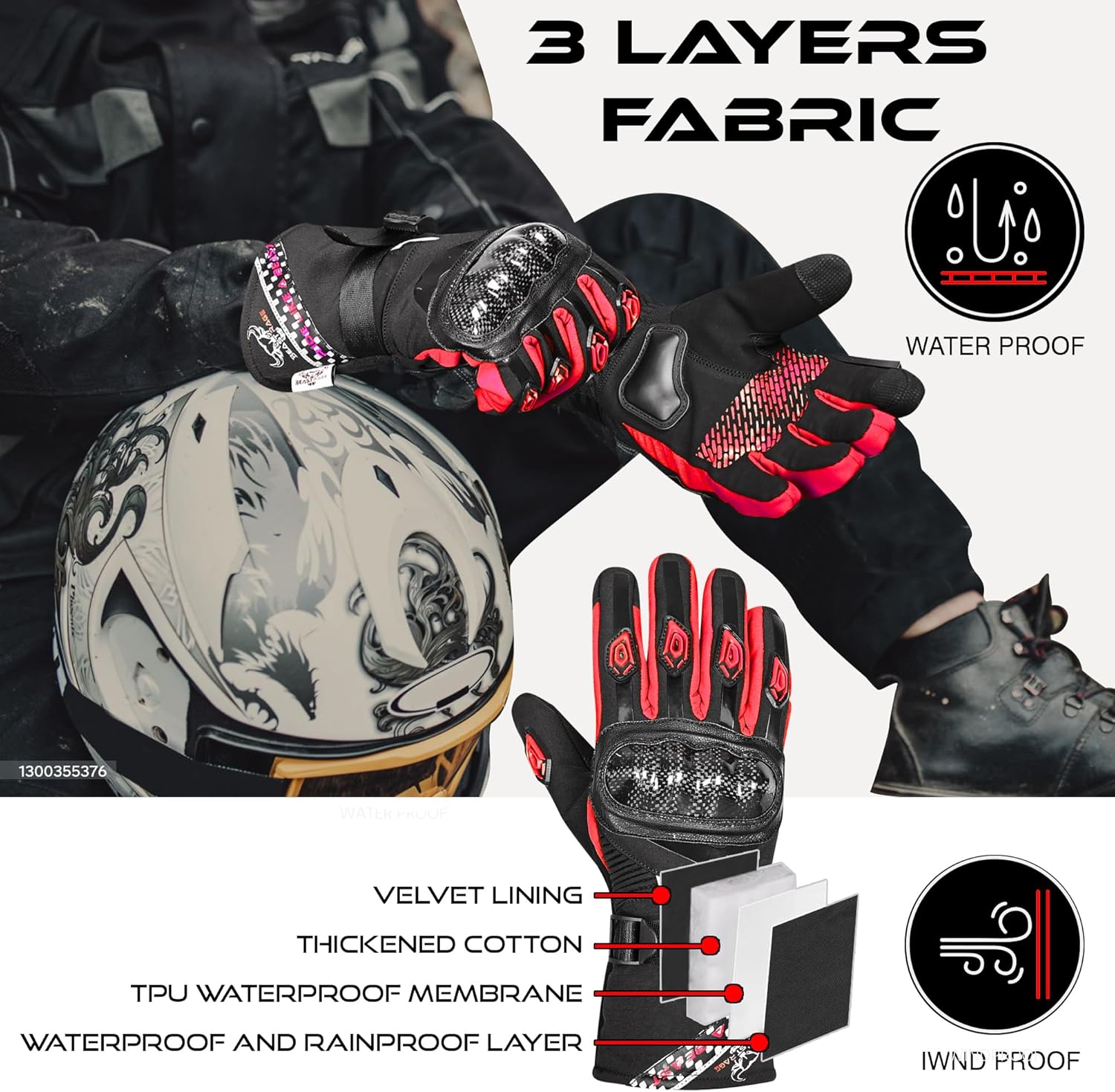 Detalle de BEAST RAGE Winter Motorcycle Gloves for Men and Women