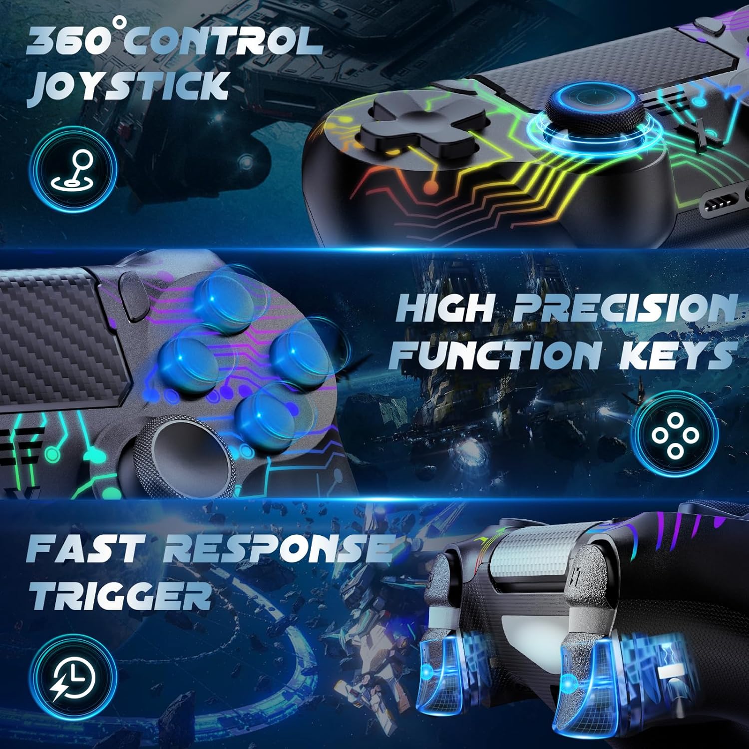 Thumbnail 3 de Glitfix Wireless Controller for PS-4: RGB Enhanced Dual Vibration Controller for PS4/PC