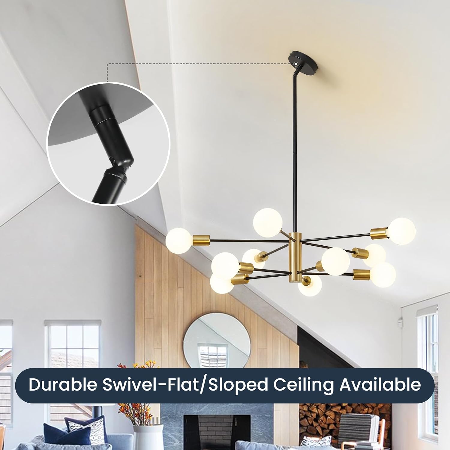 Detalle de RUIYEY 606267276310 10-Light Black and Gold Sputnik Chandelier