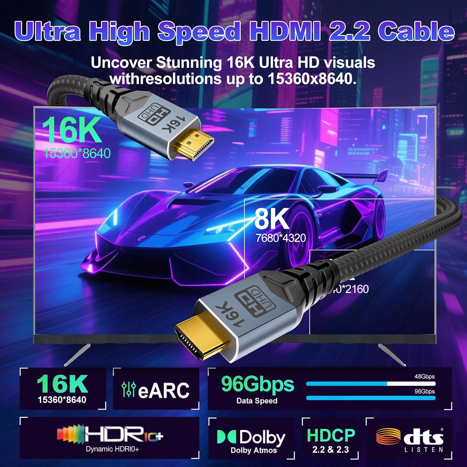 Thumbnail 1 de CABLAPTOP HDMI 2.2 Cable 1.5m (2-Pack) – 8K/16K Ultra High Speed, 96Gbps, eARC & HDMI 2.3/HDCP 2.3