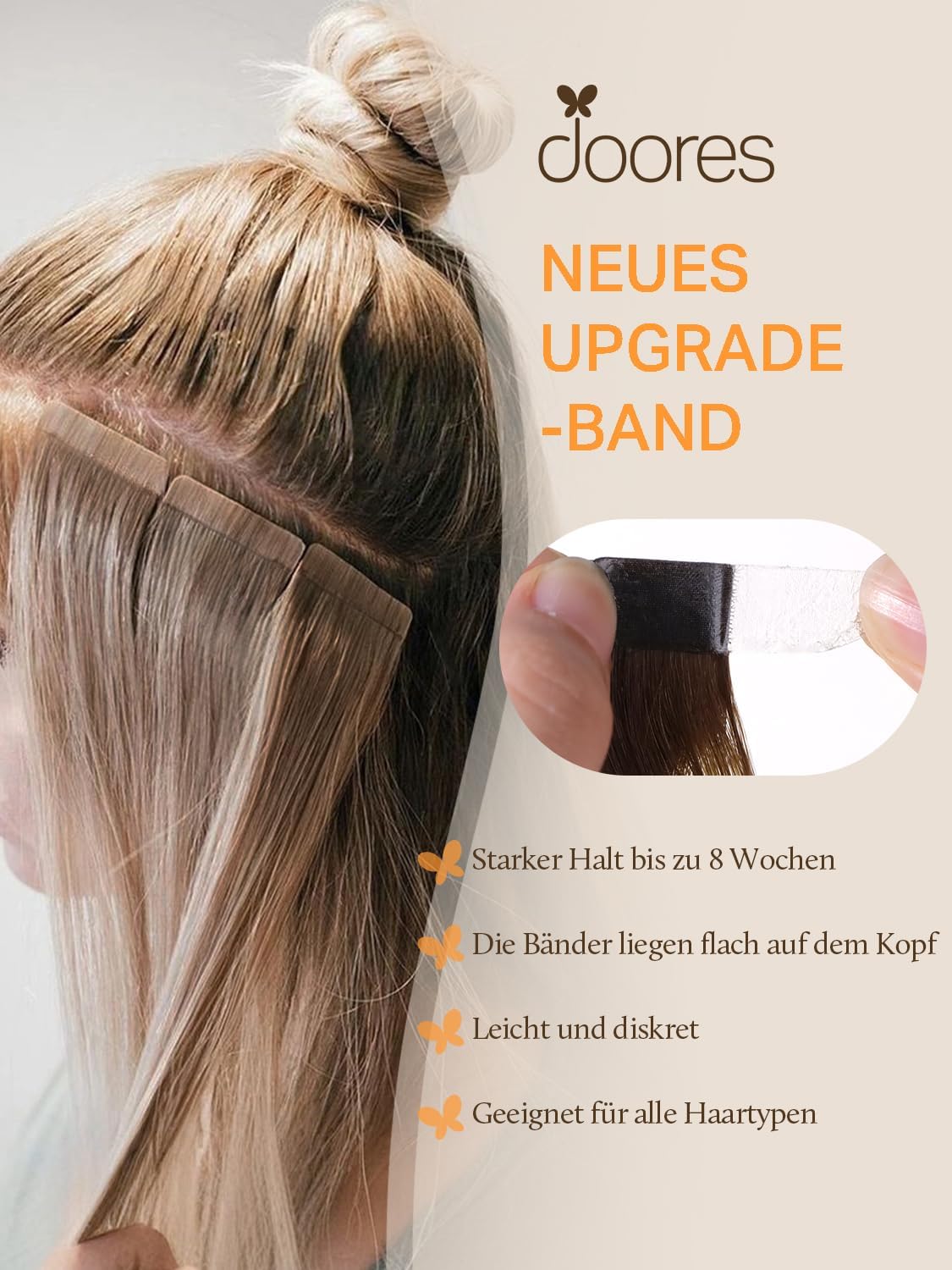 Thumbnail 4 de DOORES Echthaar Tape-in Extensions Tief Schwarz 50 cm (20 Zoll) – Remy Haarverlängerung, 100 g, 40 Stück