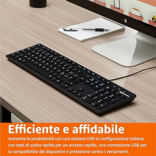 Thumbnail 5 de Amazon Basics Tastiera USB a basso profilo con layout IT, nero opaco