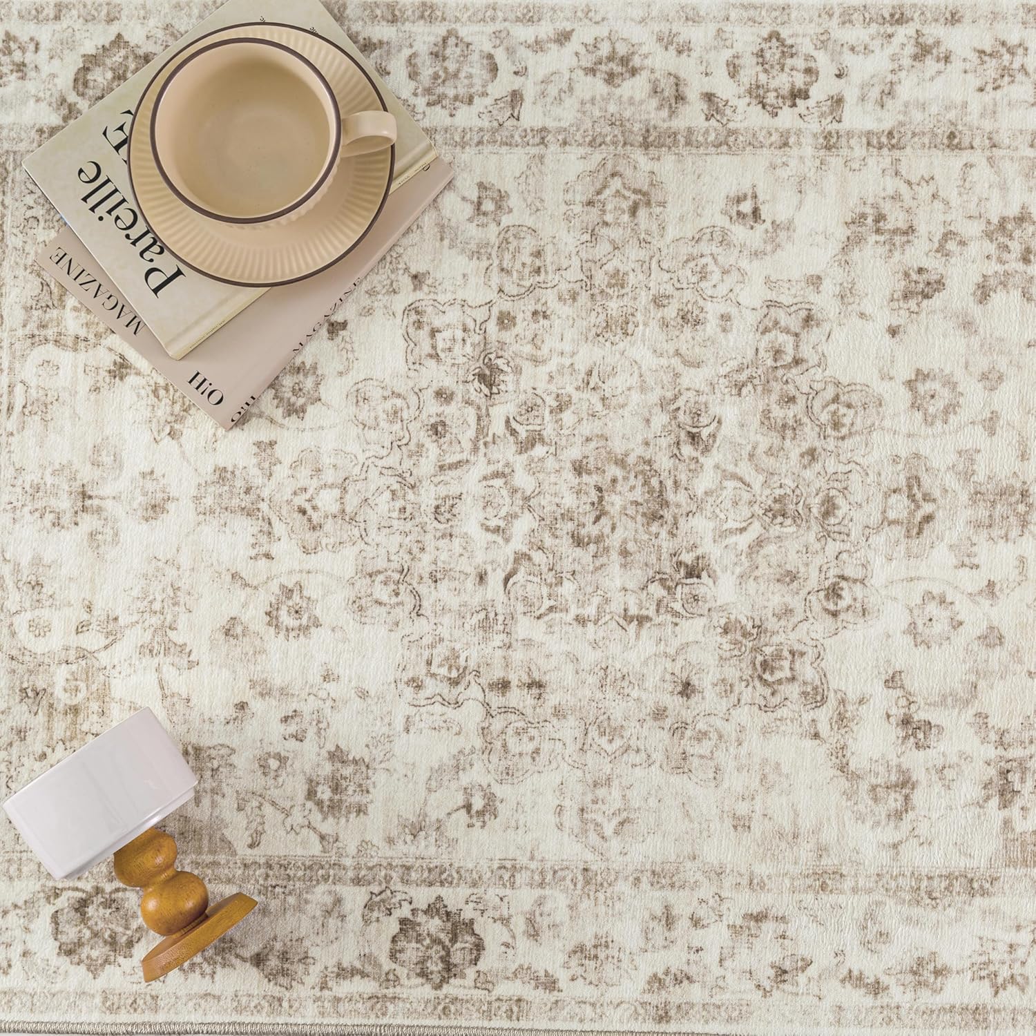 Thumbnail 5 de HUGEAR Vintage Beige Large Area Rug 300x400cm with Non-Slip TPR Backing (Washable, Low Pile)