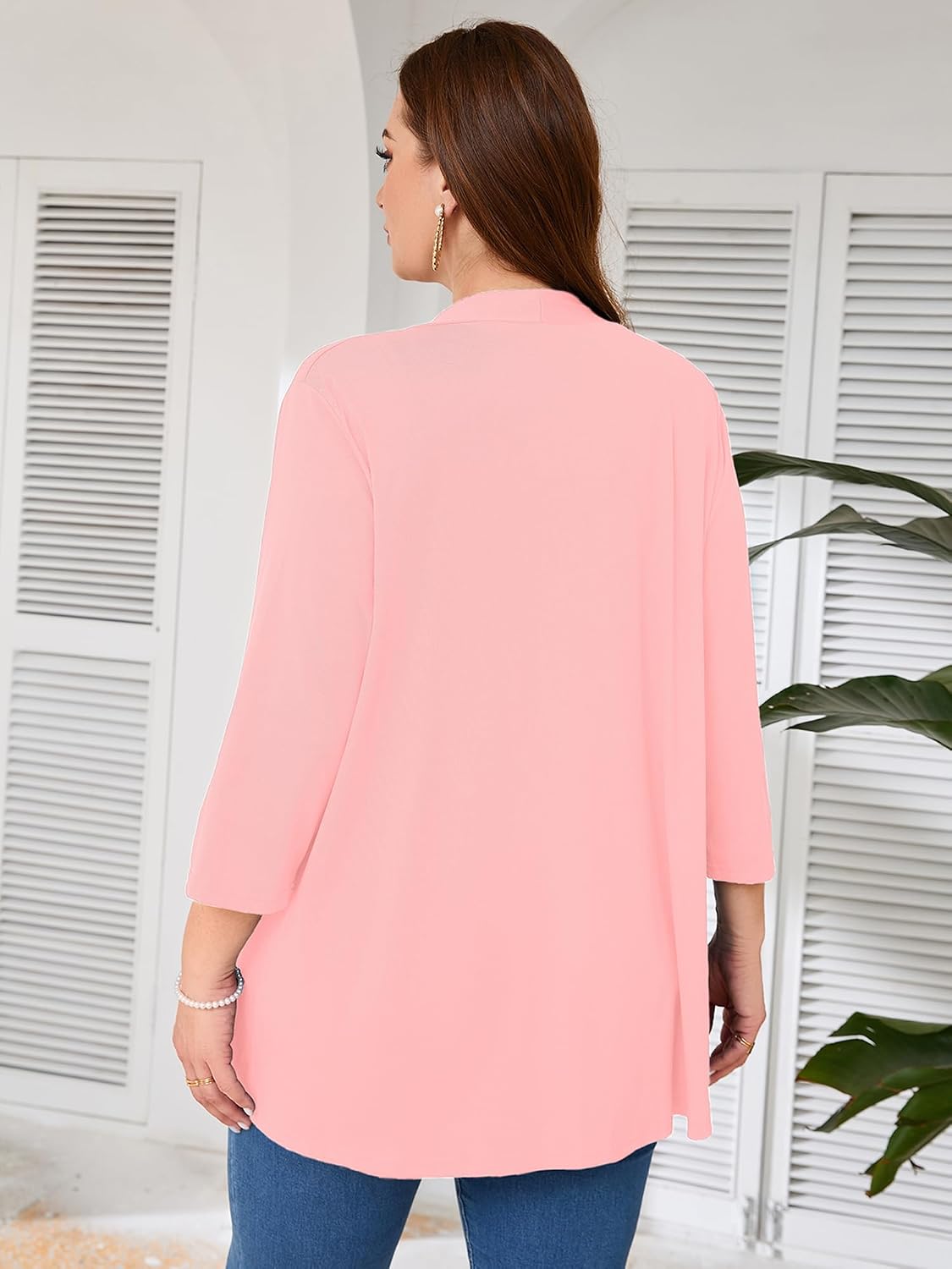 Detalle 1 de AusLook Women's Plus Size Open-Front Cardigan, Lightweight 3/4 Sleeves