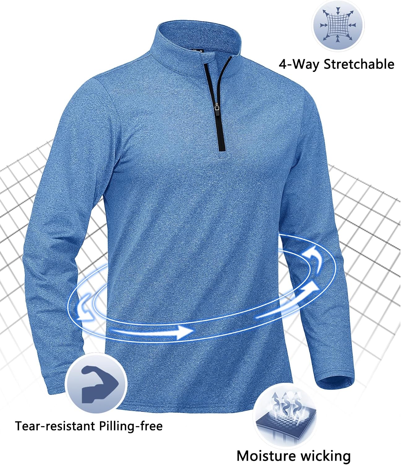 Detalle 2 de KEFITEVD Herren 1/4-Zip Fleece-Pullover mit Stretch und Kinnschutz – Langarm Funktionsshirt für Warm, Sport & Outdoor