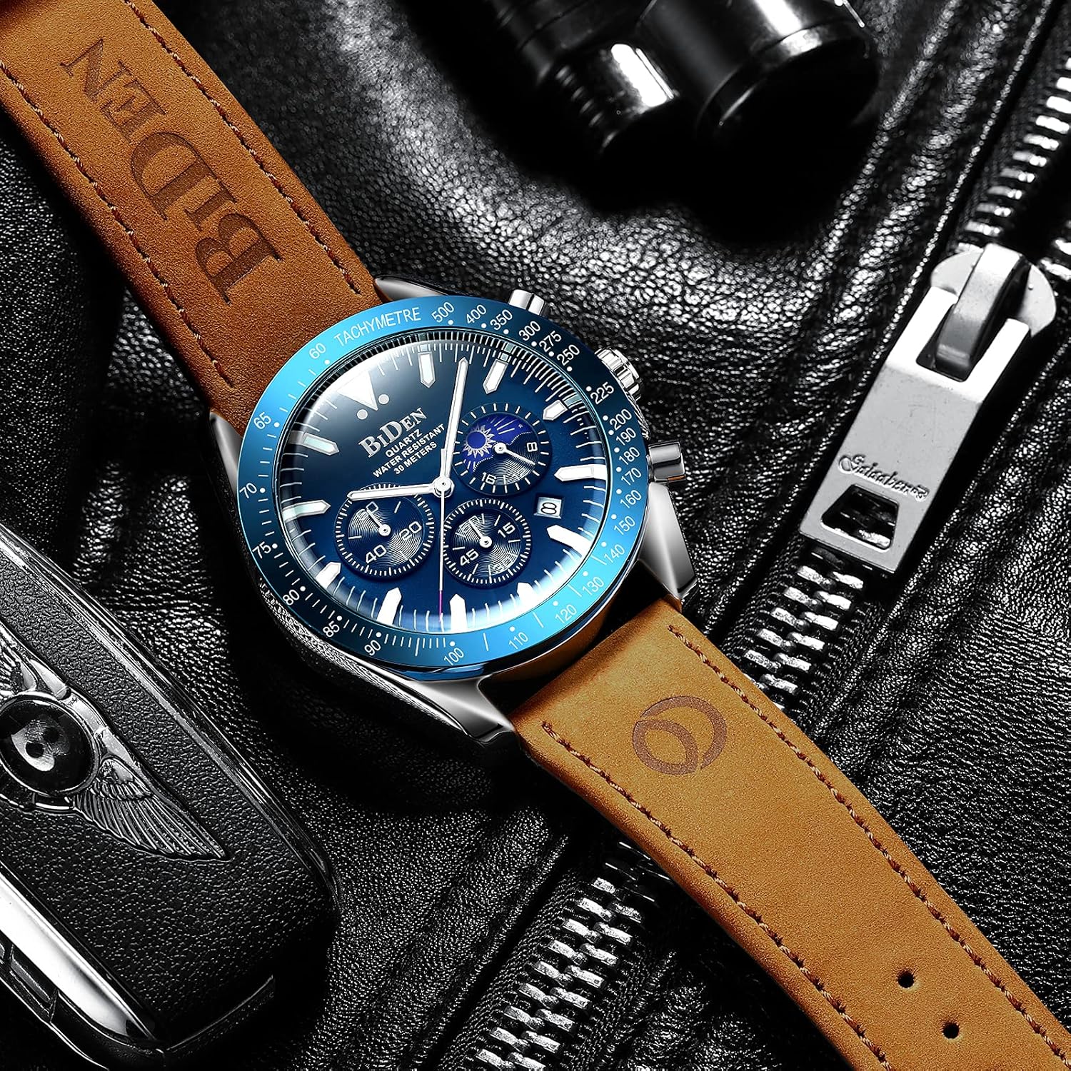 Thumbnail 5 de HANPOSH Herrenuhr Chronograph – Edelstahl, Quarz, Datum, 3 ATM Wasserdicht