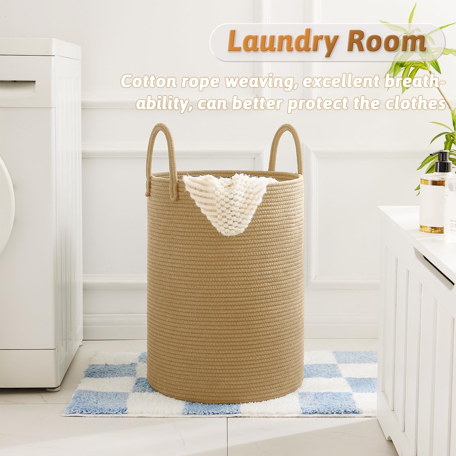 Detalle 1 de Artfeel 40L Cotton Rope Laundry Basket, Machine Washable with Reinforced Handles