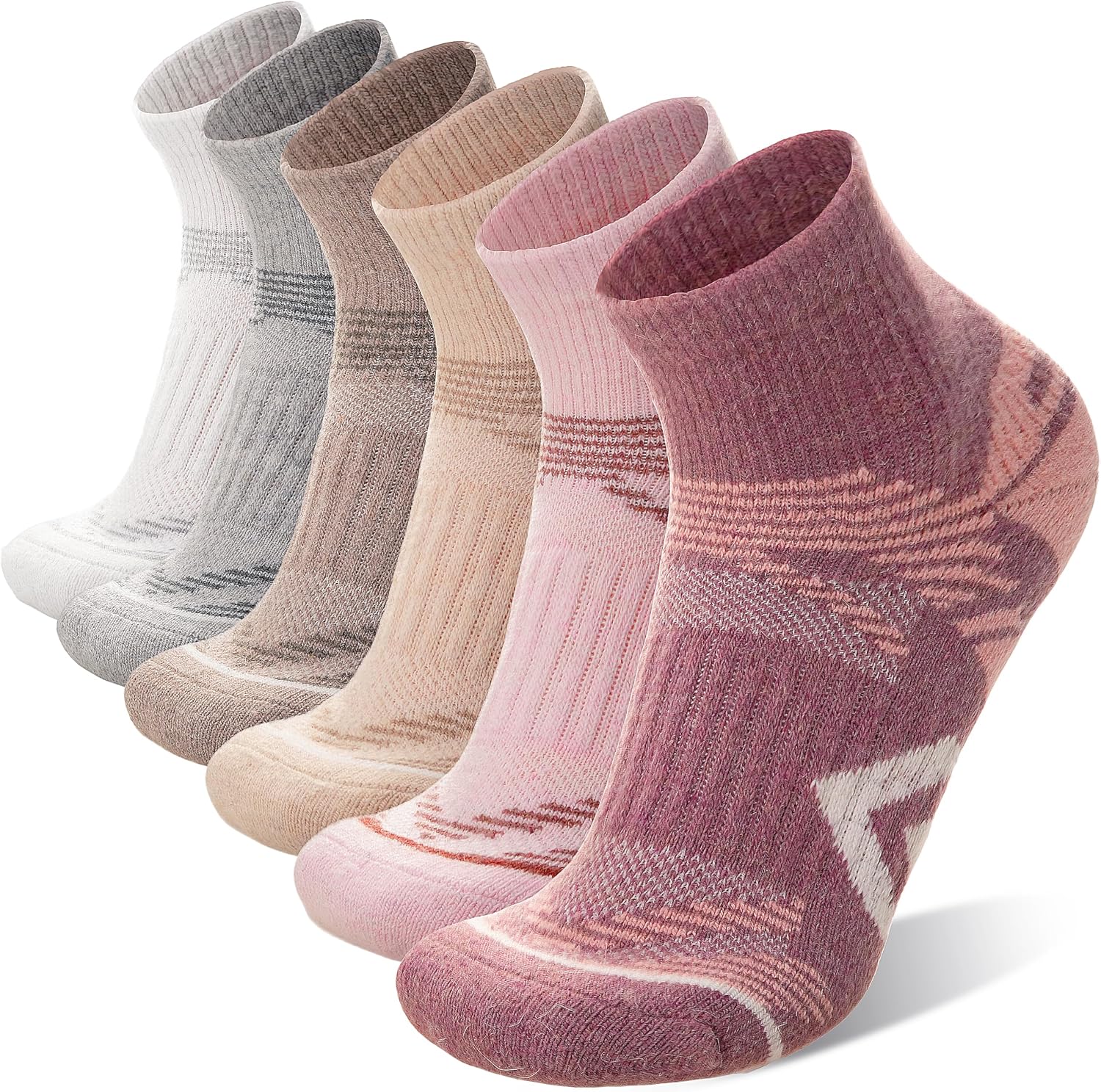 Detalle de ANTSANG 6 Pairs Merino Wool Quarter Ankle Hiking Socks with Compression and Thick Cushion