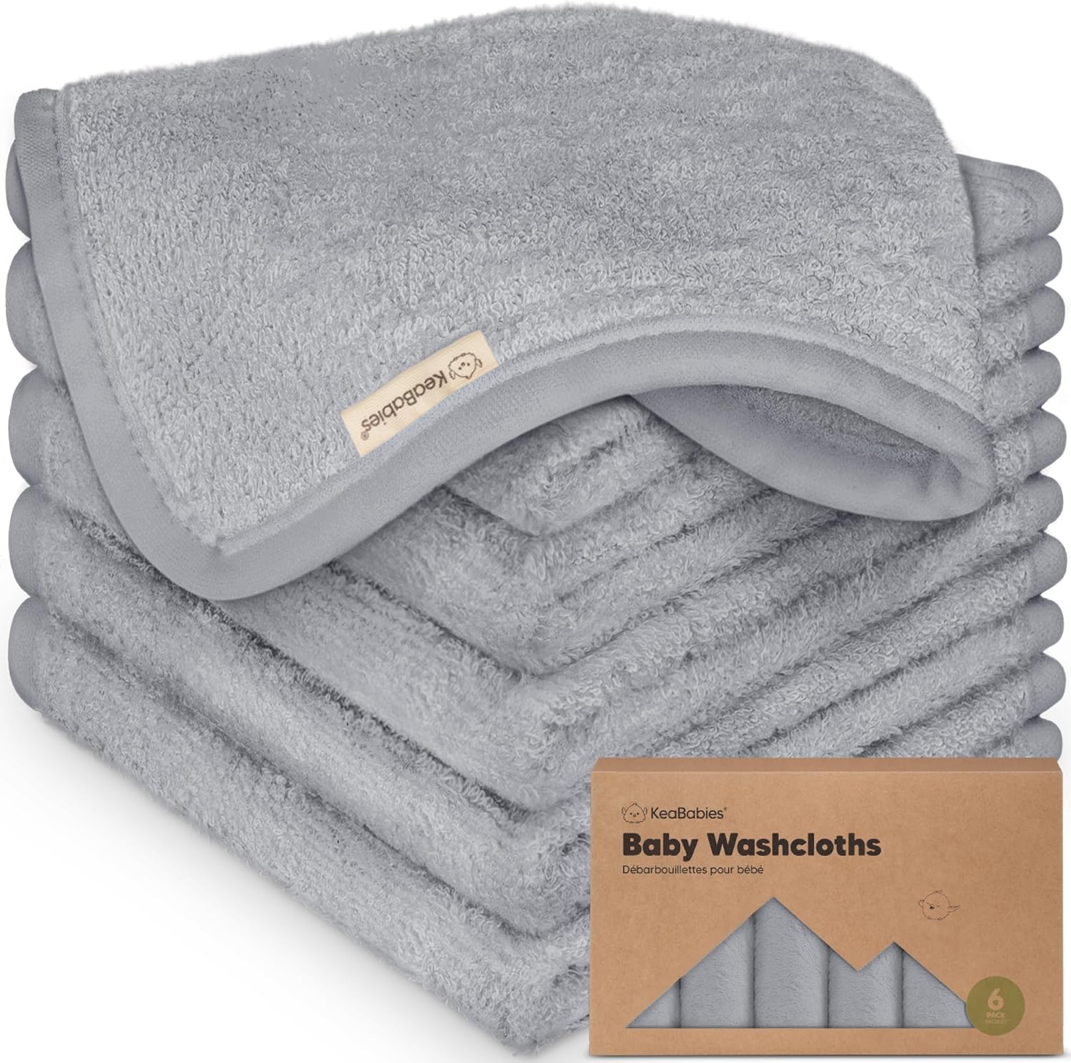 KeaBabies 6er Pack Babywaschlappen aus Bambus – Weiche, saugfähige 25×25 cm Waschlappen für Babys und Kleinkinder