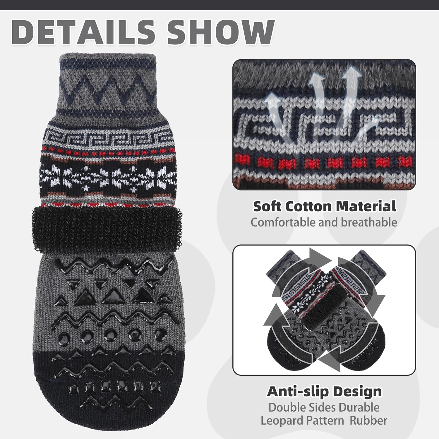 Thumbnail 3 de KOOLTAIL anti-slip dog socks with paw protector straps (Grey, large dogs)