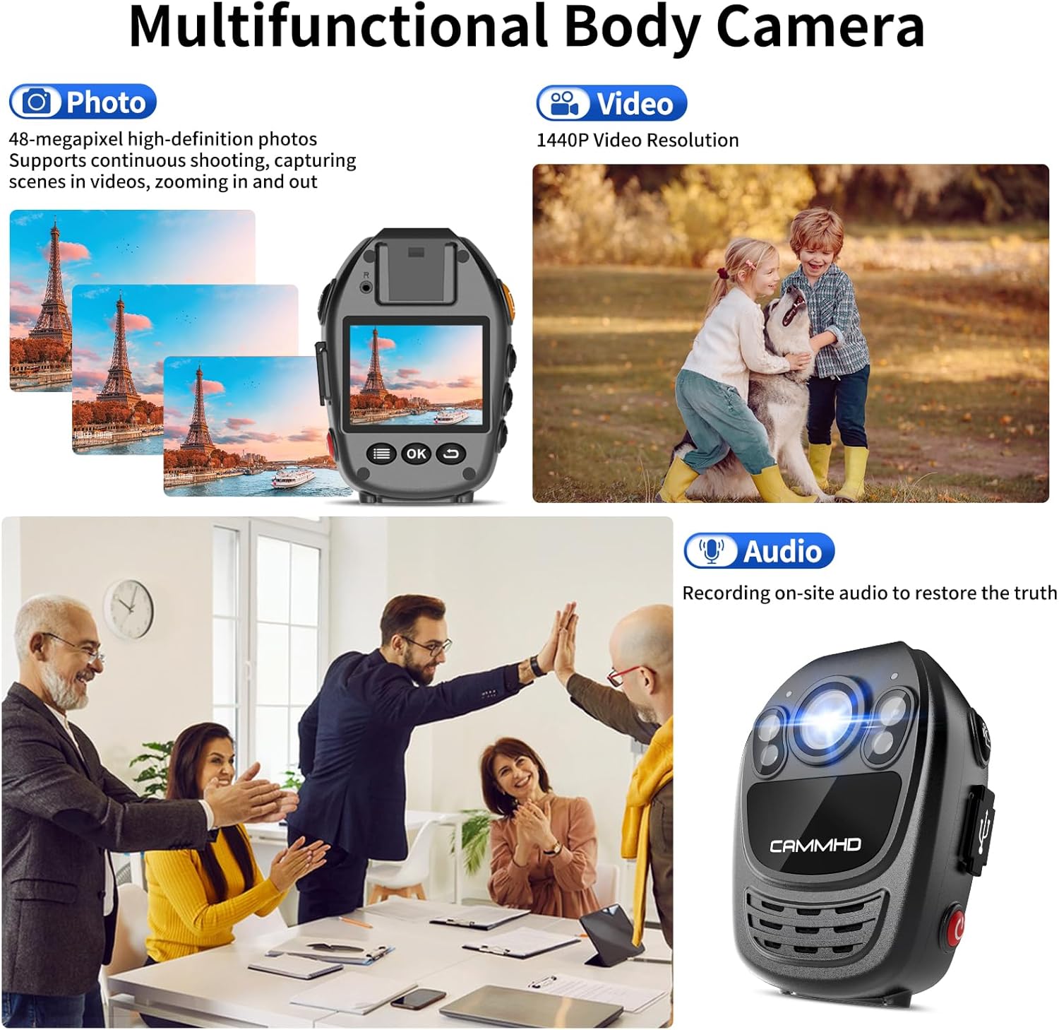 Thumbnail 2 de CAMMHD Body Cam 1440P 256GB con visione notturna a infrarossi e batteria 3500mAh