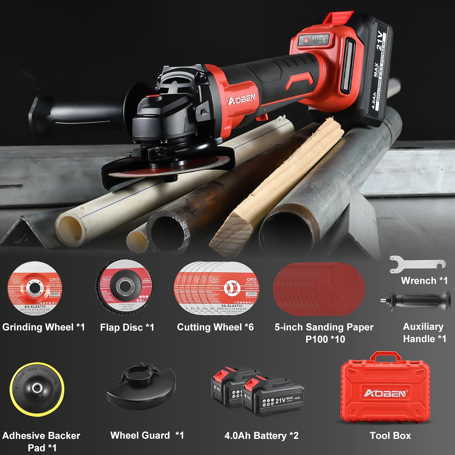 Thumbnail 6 de AOBEN AT104X-115 Cordless Angle Grinder, 4-1/2-Inch Brushless, 2 Batteries