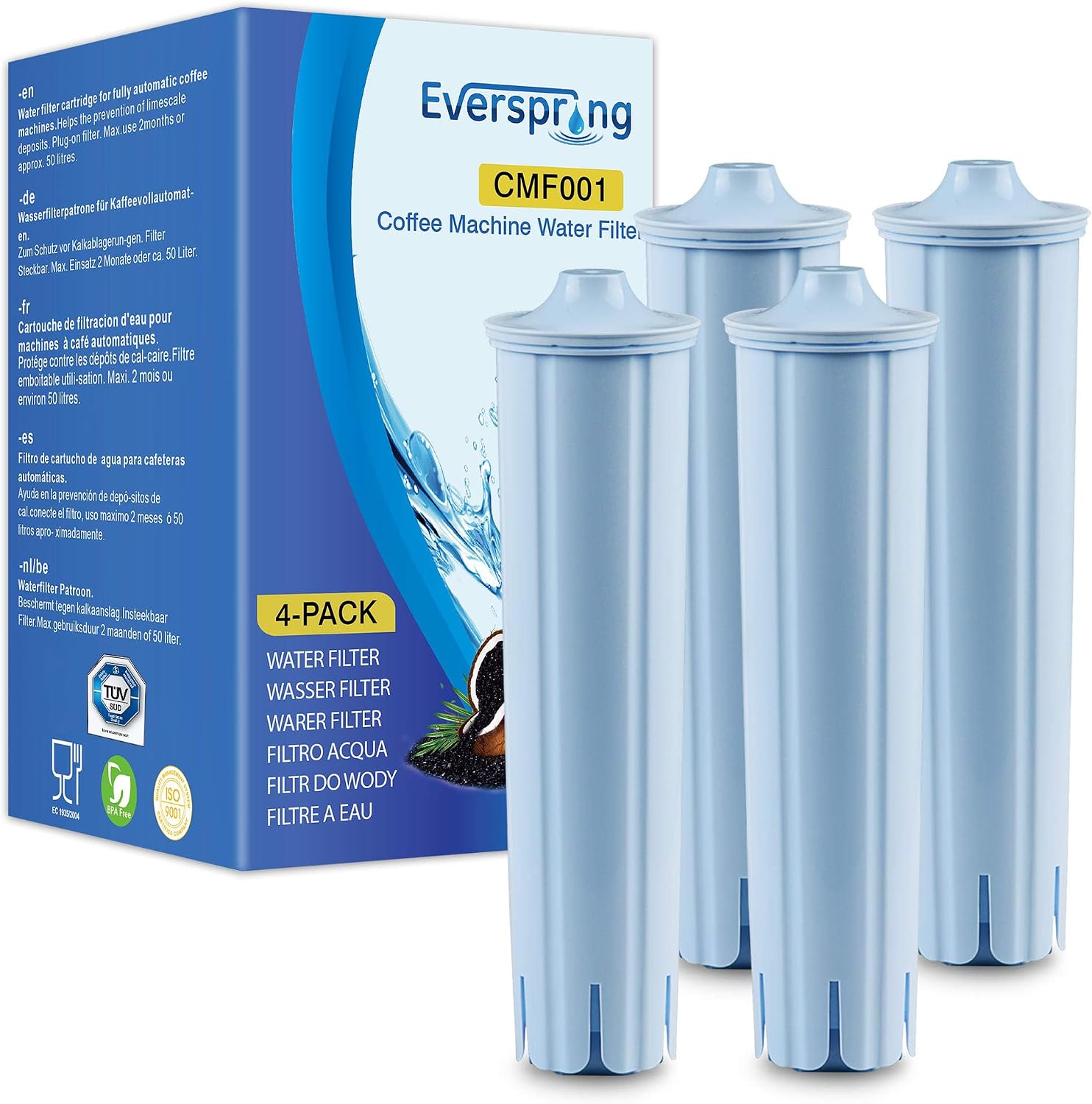 Detalle de EVERSPRING ES-CMF001-4PACK vattenfilter för Jura, aktivt kol, 4-pack
