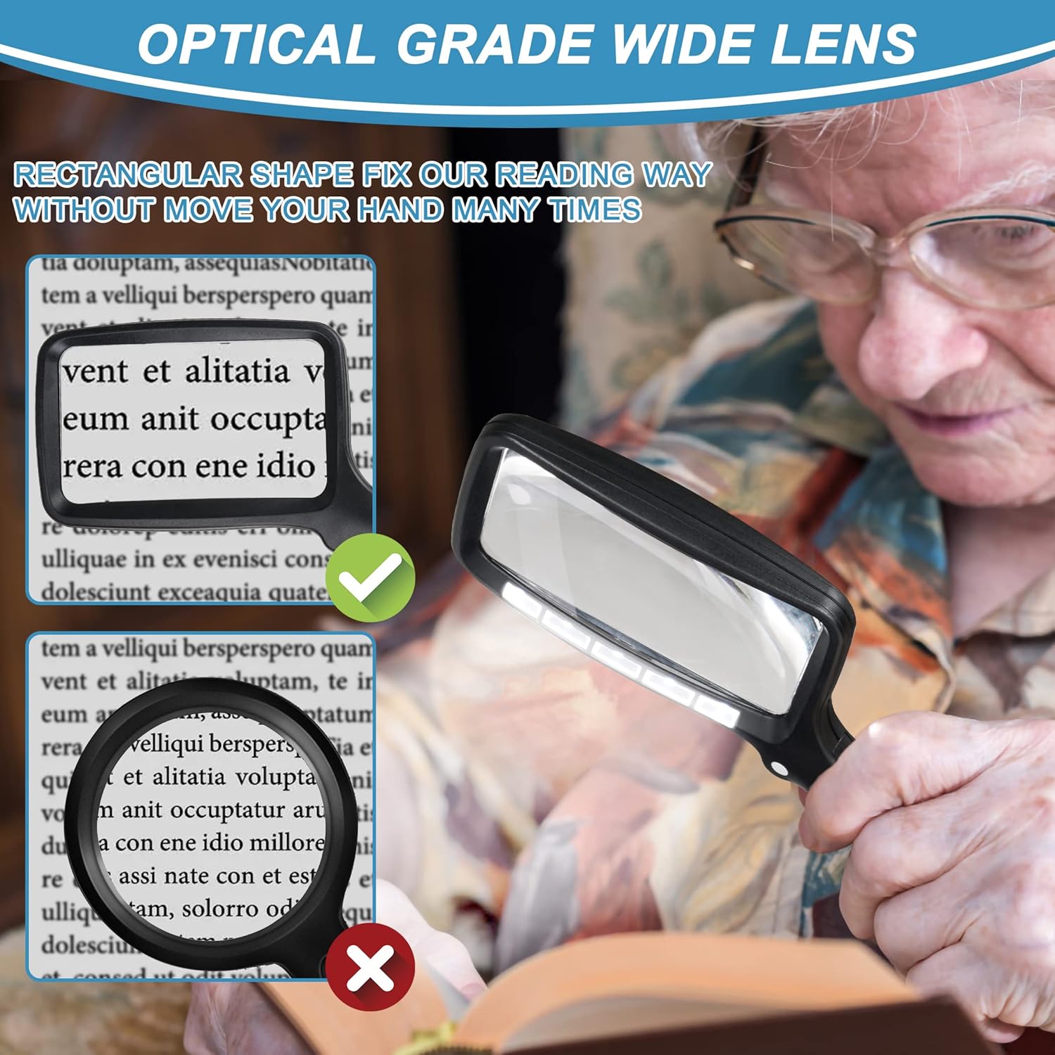 Thumbnail 4 de Nazano Rectangular LED Magnifying Glass with Light, 5 LEDs and 3x Magnification (Foldable, 2 Brightness Modes)