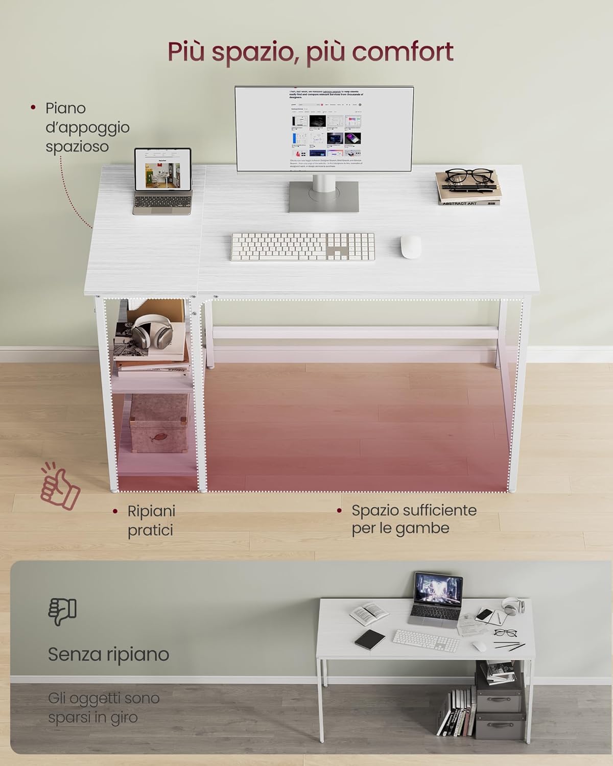 Detalle de VASAGLE Scrivania per Computer LWD047W44 120 x 60 cm bianco acciaio