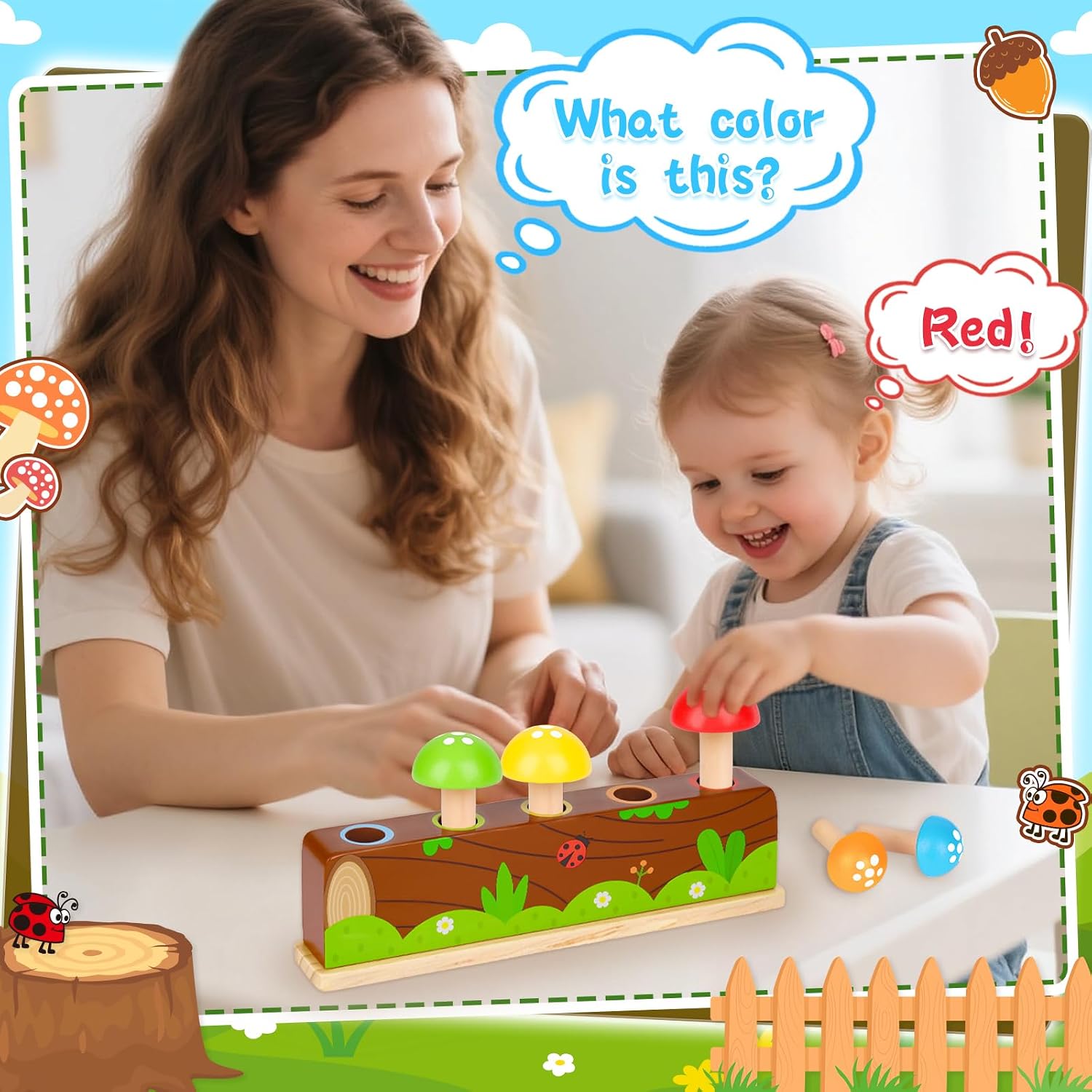 Thumbnail 2 de Pop Up Toys Montessori Wooden Mushroom Colour Sorting Toy for 12–18+ Months