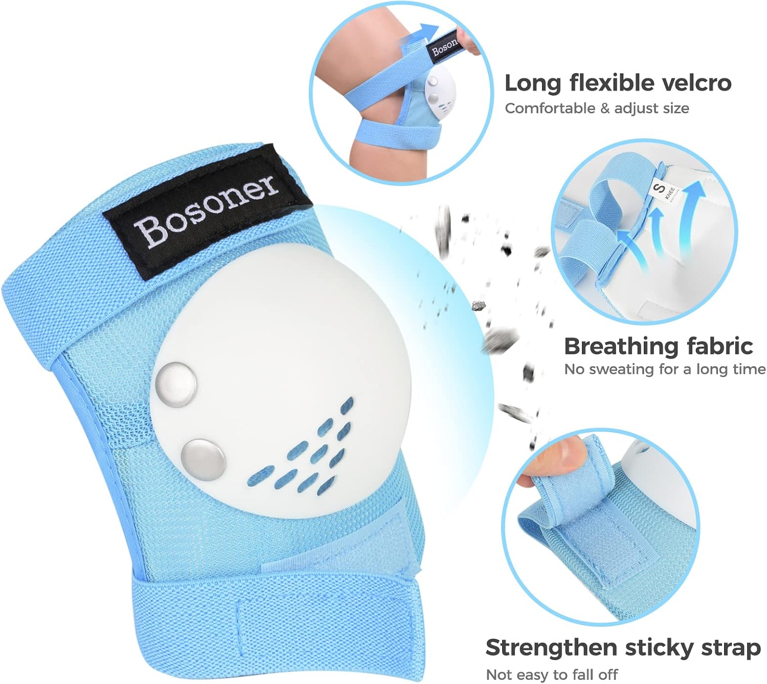 Detalle de BOSONER Kids/Youth Knee Pad & Elbow Pad Set for Roller Skates, BMX, Skateboard, and More