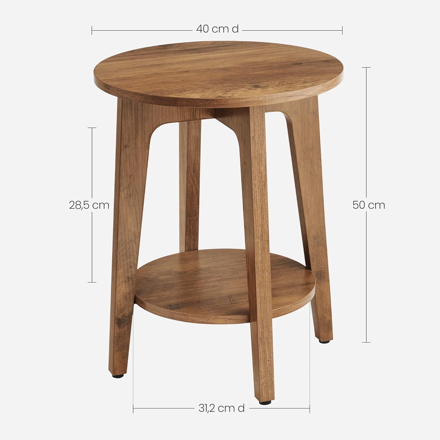 Detalle de VASAGLE Beistelltisch LET283T41 – runder, kompakter Couchtisch in Honigbraun mit Ablage