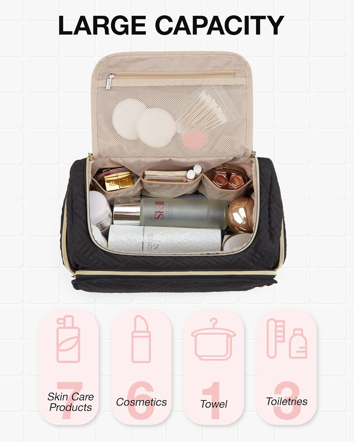 Thumbnail 3 de BAGSMART Beauty case da viaggio grande: organizer robusto e pratico per cosmetici e articoli da toeletta