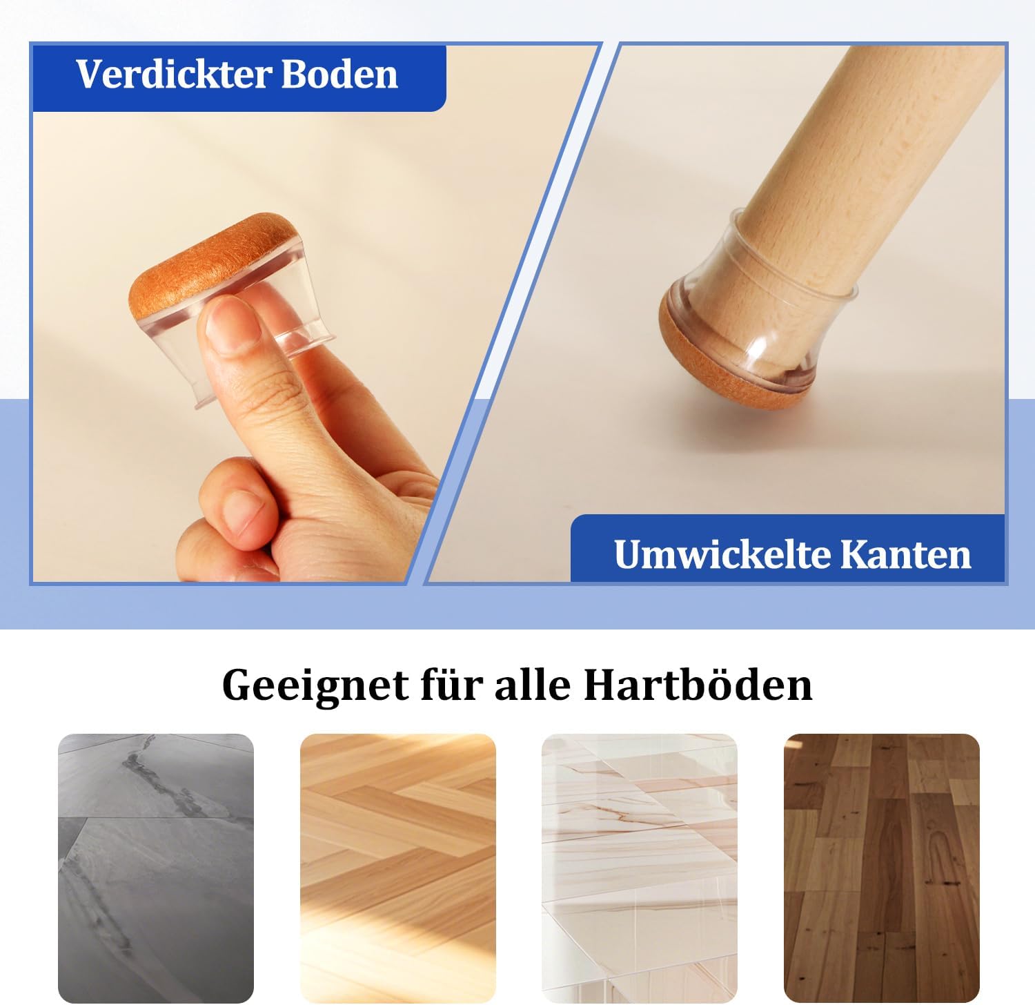 Detalle 2 de Stuhlbeinkappen aus Silikon mit Filzumbewickelt – Rund, 20,1–30 mm, 16 Stk.