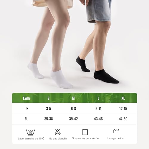 Thumbnail 7 de Effets 10 Paires Chaussettes Basses Homme/Femme en Bambou – Socquettes Unisexes Effet Anti-Transpiration et Séchage Rapide
