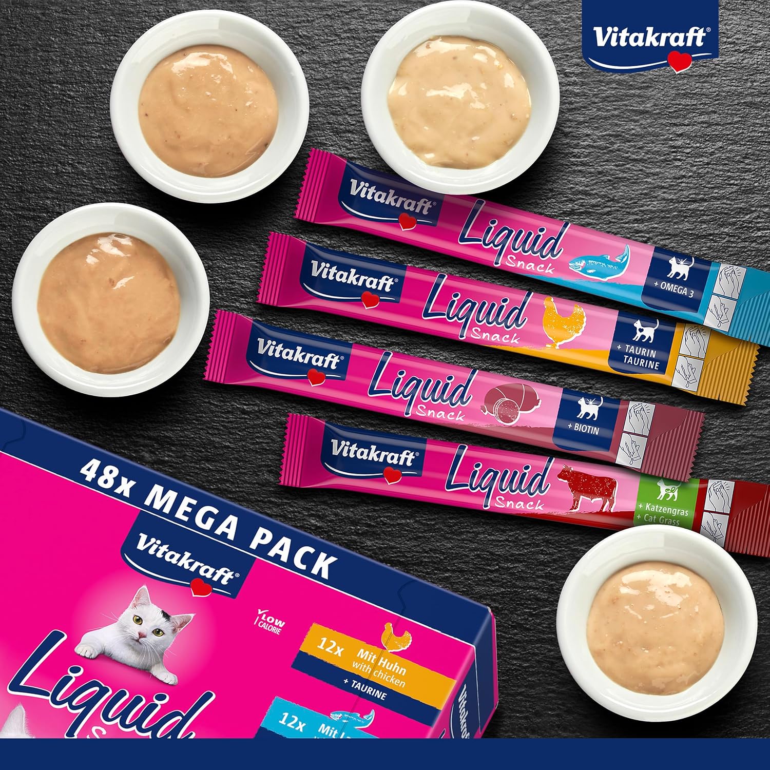 Thumbnail 1 de Vitakraft Liquid Snack per gatti — Mega Pack cremose con manzo, pollo e salmone (48x15g)